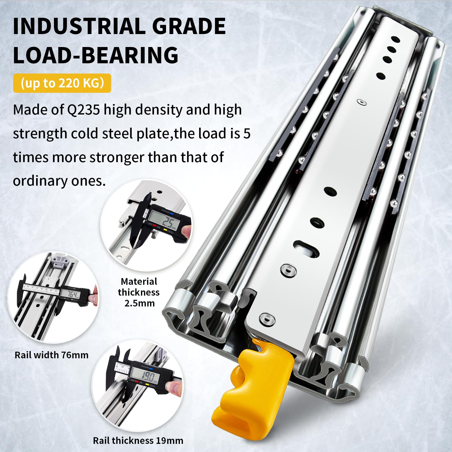 Heavy Duty Drawer Slides with Lock - 12 to 60 Inch Full Extension Ball Bearing Side Mount Rails - 410 lbs Capacity (1 Pair) - Perfect for Kitchen Cabinets, Office Furniture, Tool Chests & Storage Drawers