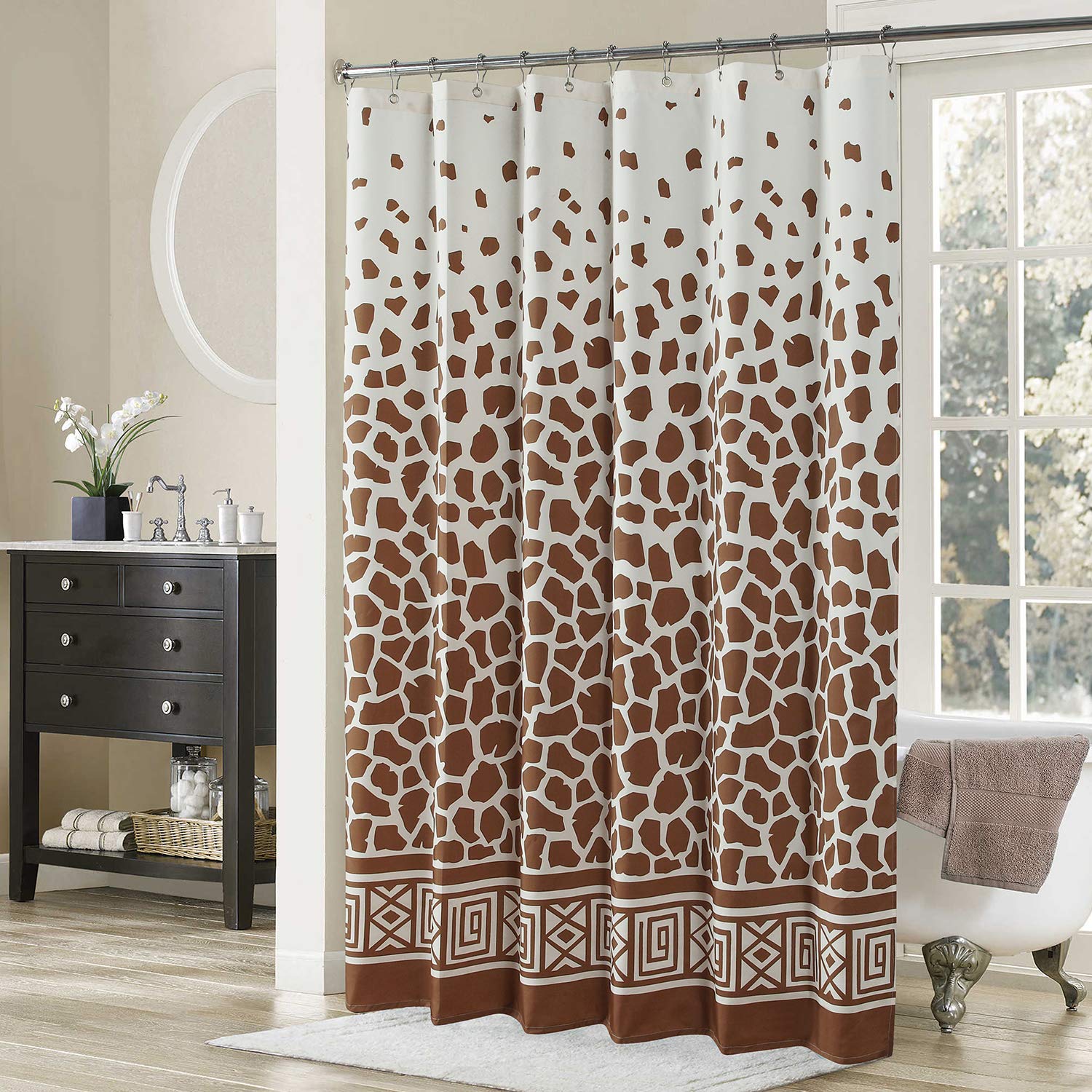 Vintage Brown Giraffe Print Waterproof Polyester Shower Curtain - 78