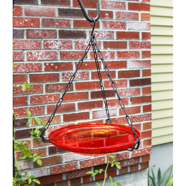 Red Crackle Glass Birdbath Bowl - Durable Outdoor Garden Decor for Birds - Perfect for Backyard, Patio & Wildlife Habitat