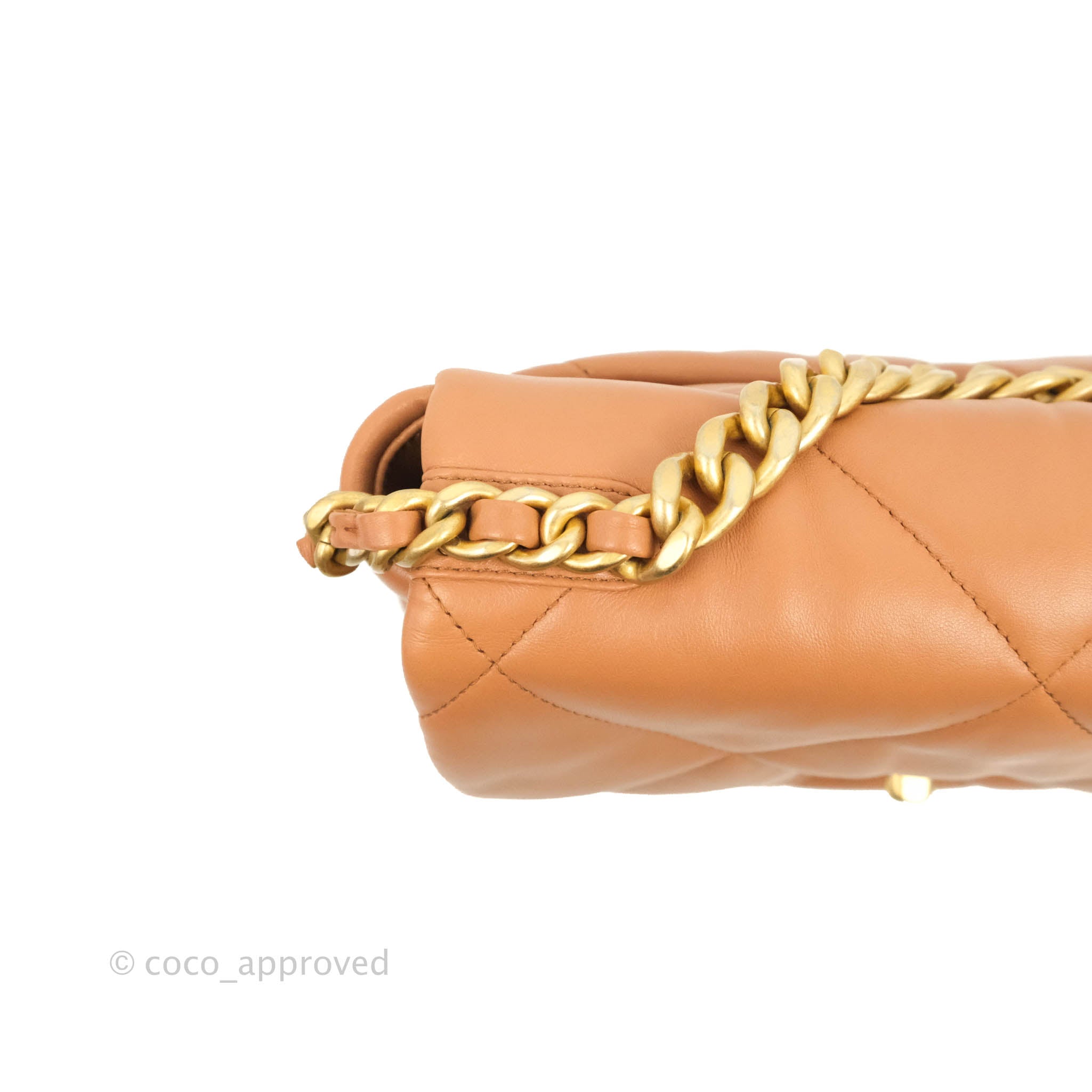 Authentic Chanel 19 Small Handbag in Caramel Dark Beige Lambskin with Mixed Hardware - 21K Collection | Luxury Crossbody Bag for Women, Perfect for Date Night & Special Occasions