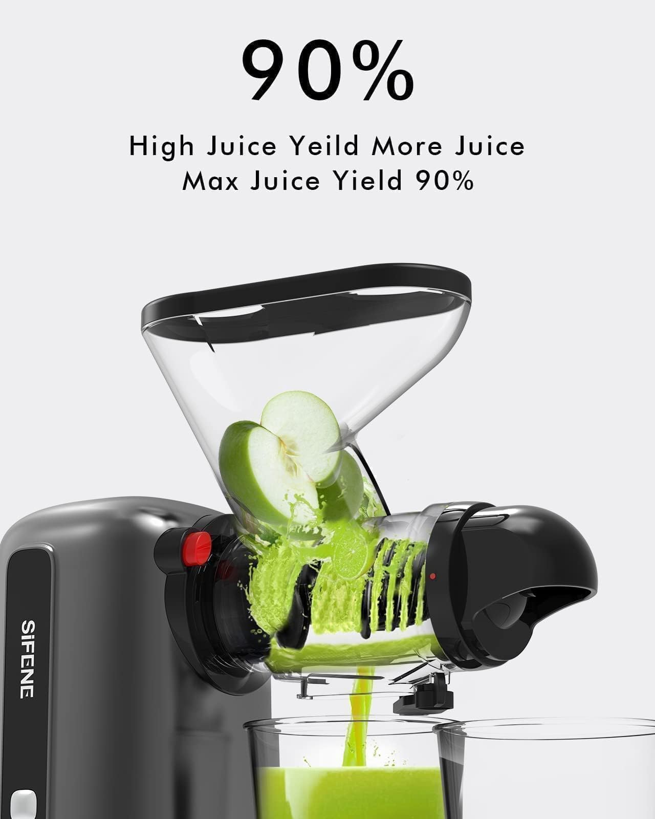 SiFENE Compact Cold Press Juicer - Single-Serve Slow Masticating Juicer for Small Families | Easy to Clean, Anti-Clog Design, Quiet Motor | BPA Free & Kid Safe | Perfect for Minimalist Kitchens & Healthy Morning Juices (Renewed, Gray)