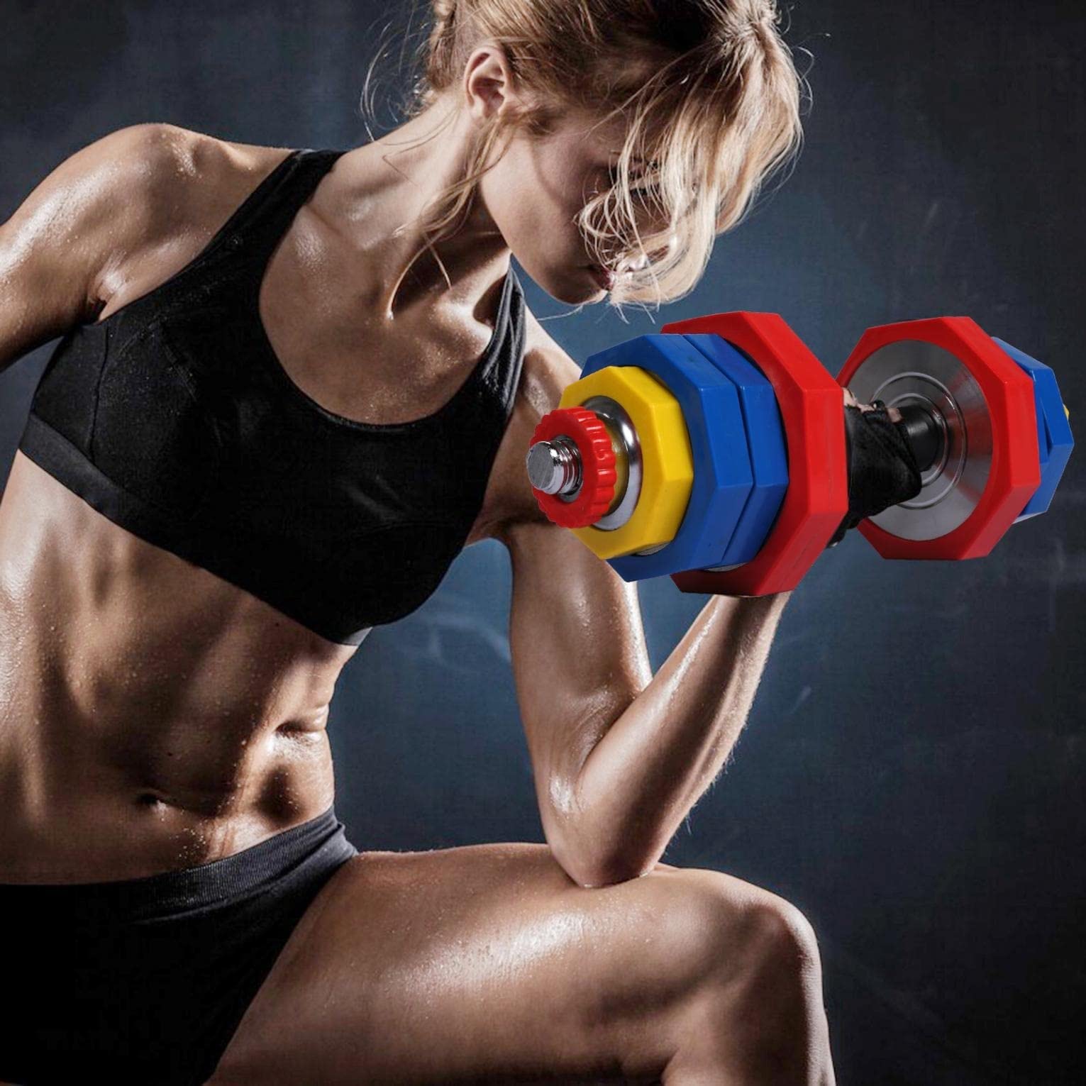 27.5lbs Adjustable Dumbbell Set with Quick-Change Weight Plates - Pair of Blue Home Gym Dumbbells for Strength Training & Fitness Workouts