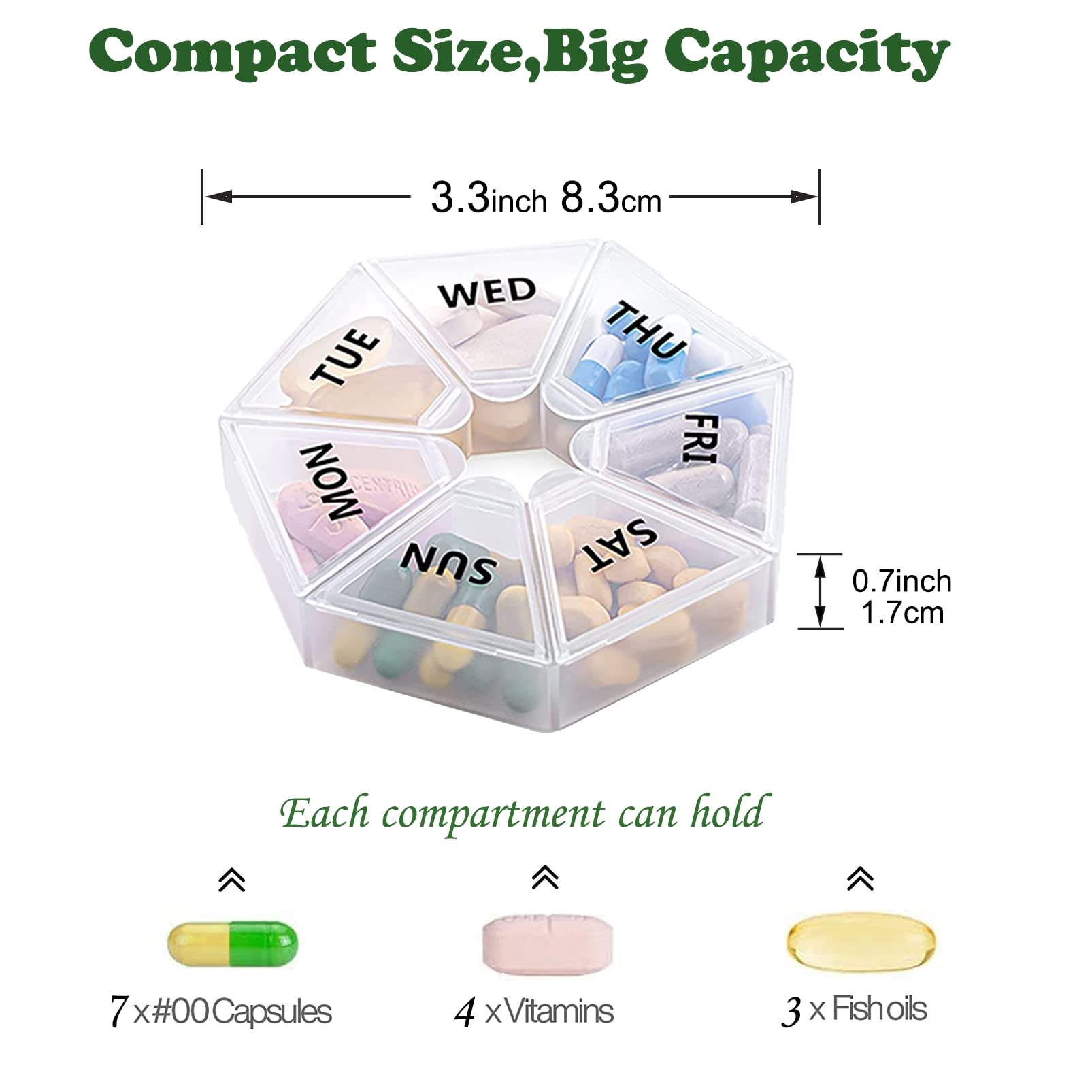 7-Day Travel Pill Organizer - 2 Times Daily, 2-Pack Portable Medicine Box (1 Clear + 1 Black) with 7 Separate Compartments - Perfect for Travel, Work & Daily Medication Management