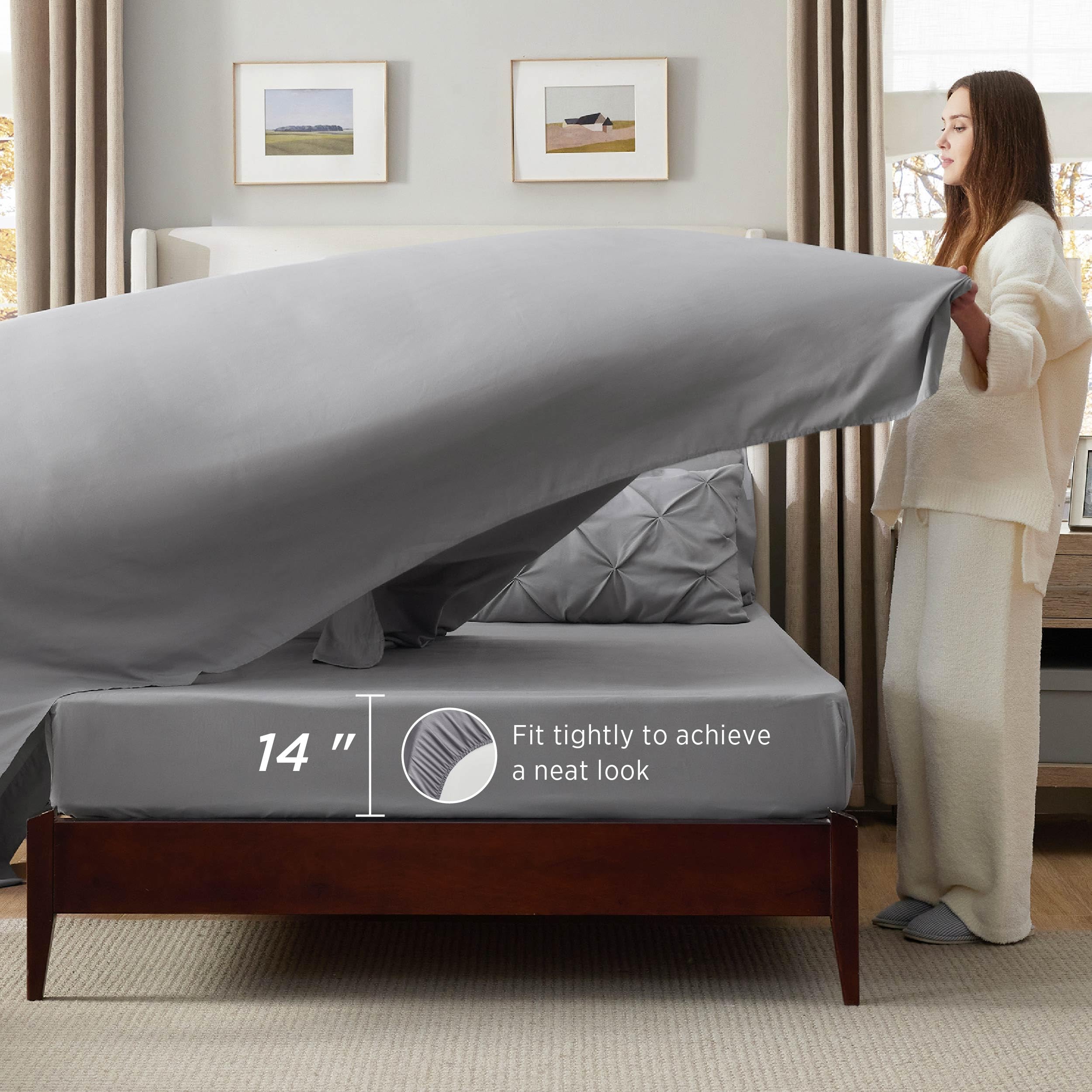 Bedsure King Size Comforter Set - 7 Piece Pintuck Bedding Set with Comforter, Sheets, Pillowcases & Shams in Grey | Luxury Bed in a Bag for Master Bedroom & Guest Room Decor