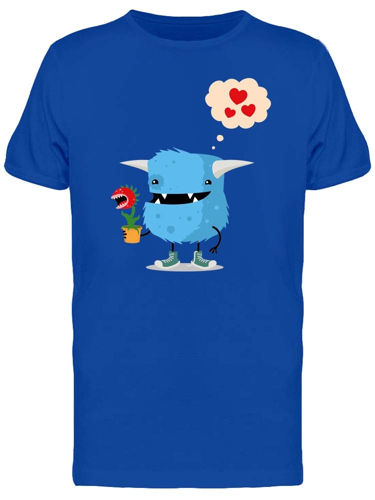 Smartprints Blue Monster with Monster Flower T-Shirt for Men | Cool Graphic Tees for Casual Wear & Street Style