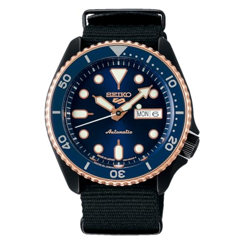 Dial Bezel : Blue, Case: Black & PG, Band: Black (Nylon)