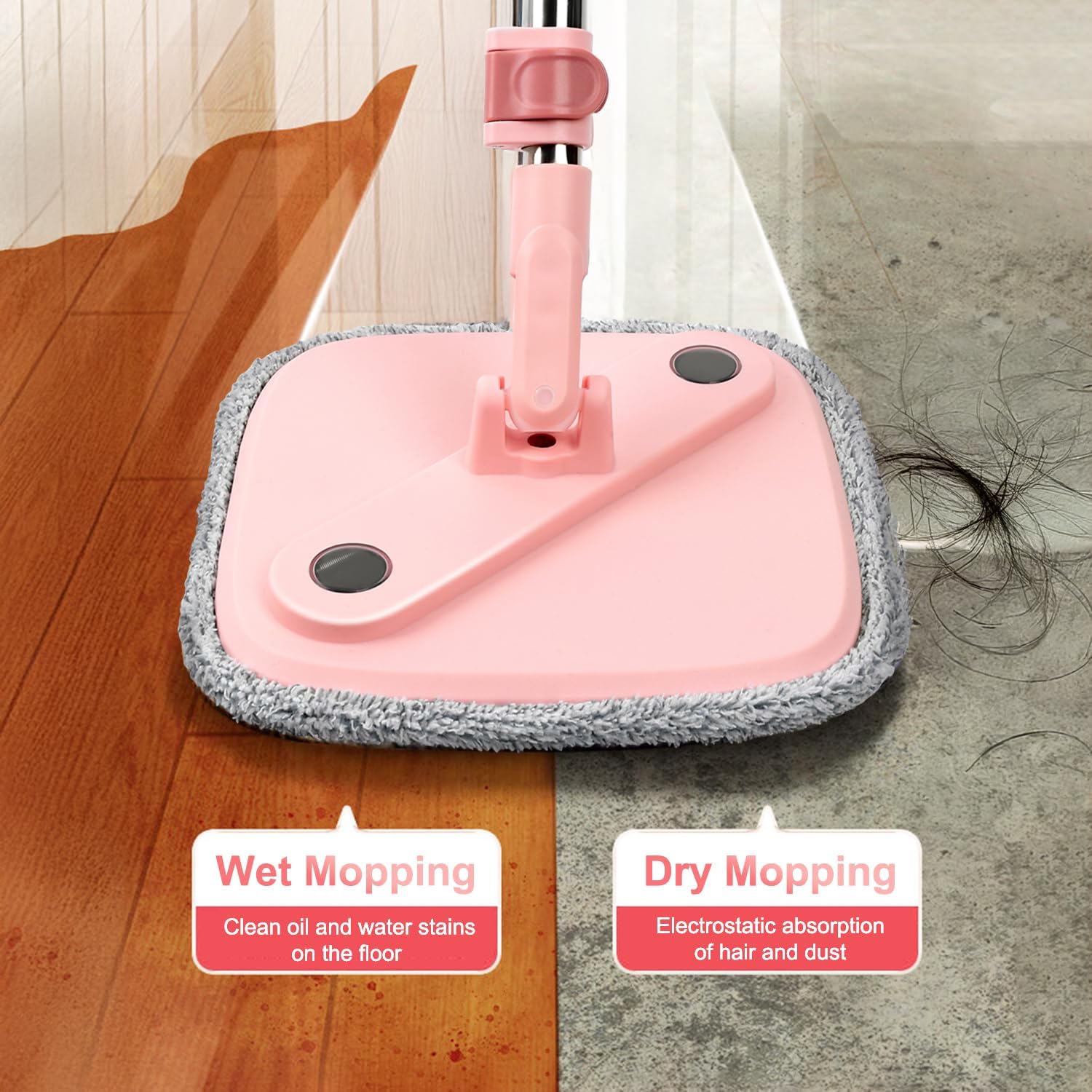 KZKR Square Spin Mop and Bucket Set with Self-Separating Dirty/Clean Water System - 360° Rotating Self-Wringing Mop Head & 14 Replaceable Microfiber Pads for Hardwood, Tile & Laminate Floors - Perfect for Kitchen, Bathroom & Home Cleaning