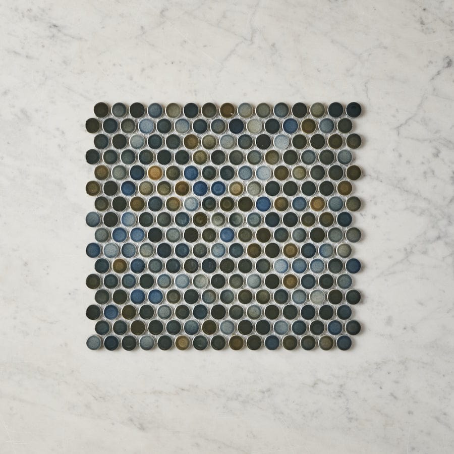 Premium Broadwater Dark Blue Mix Gloss Penny Round Mosaic Tile - Perfect for Bathroom Backsplash, Kitchen Accent Wall & Pool Designs