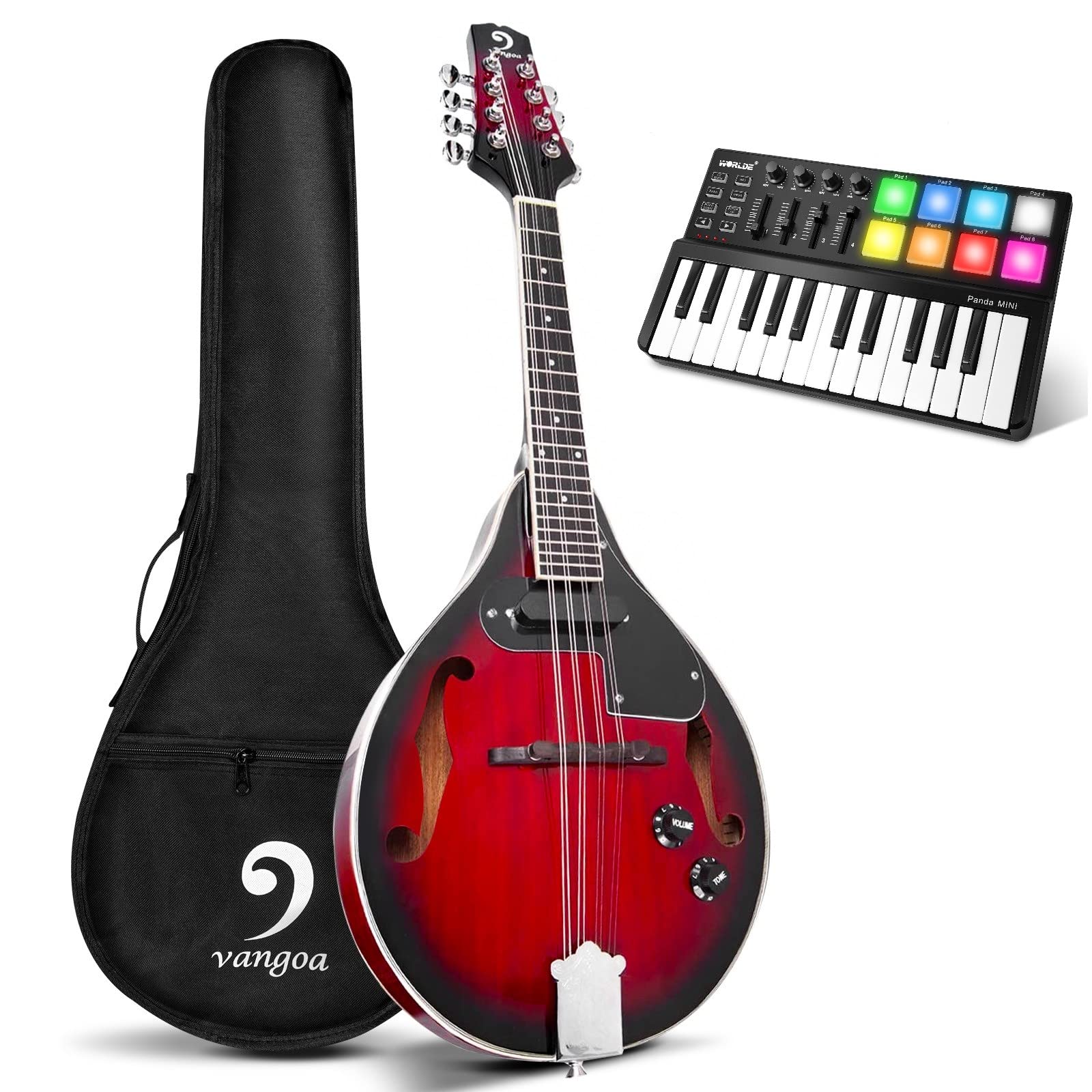 Vangoa A-Style Mandolin & MIDI Keyboard Controller with Drum Pads - Perfect for Live Performances, Studio Recording & Music Production