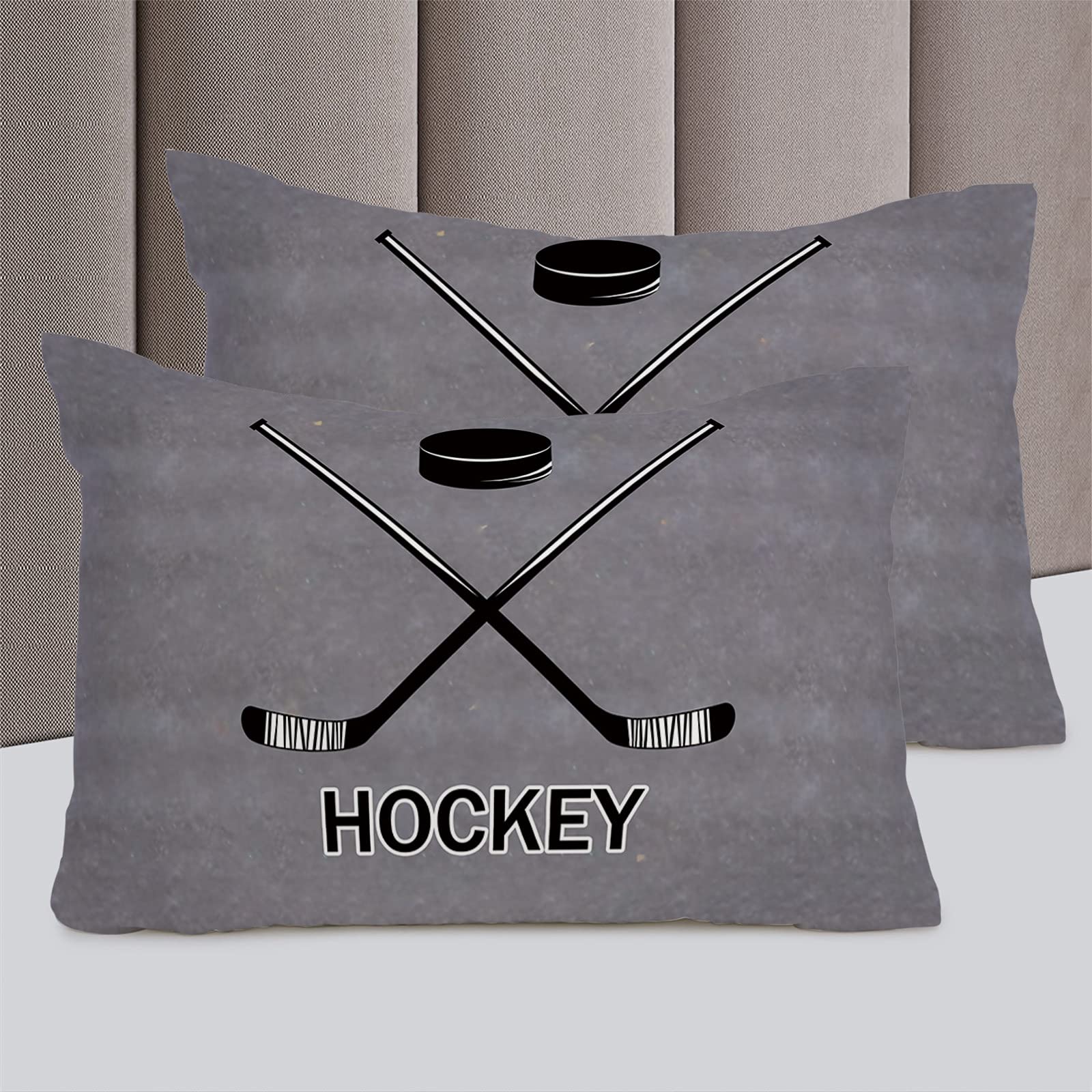 Cal King Hockey Sports Duvet Cover Set - 4 Piece Lightweight Microfiber Bedding for Adults & Teens - Retro Grey Design - Perfect for Sports Fans' Bedrooms & Dorm Rooms