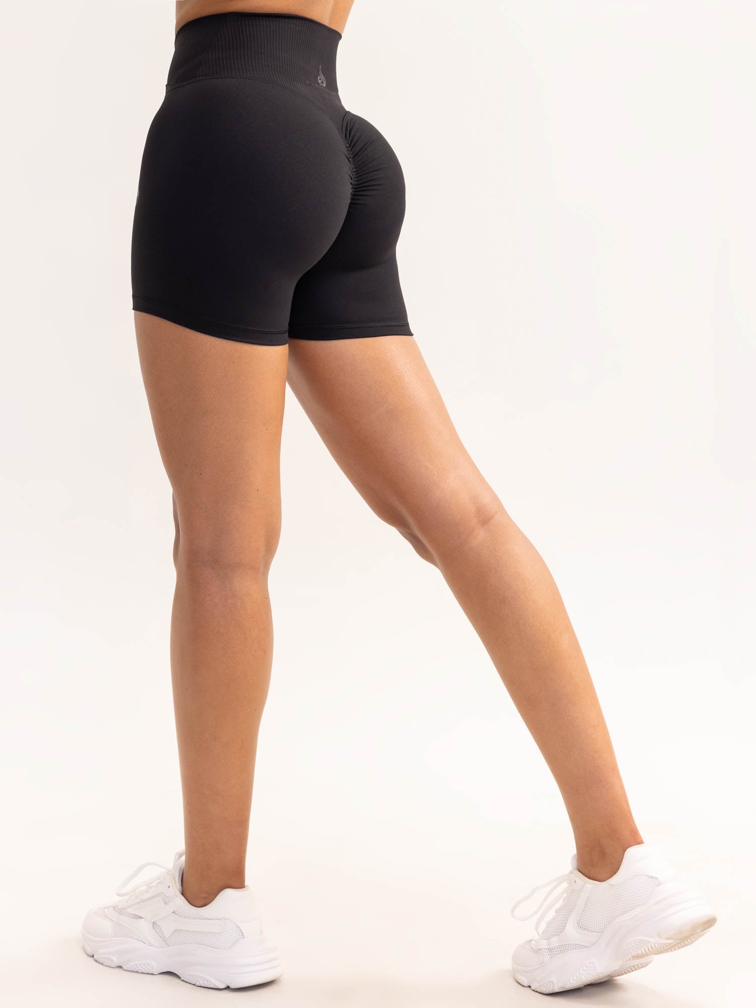 Activate Cross Over Scrunch Shorts for Women - High Waisted Workout Shorts with Side Pockets - Black - Perfect for Yoga, Running & Gym