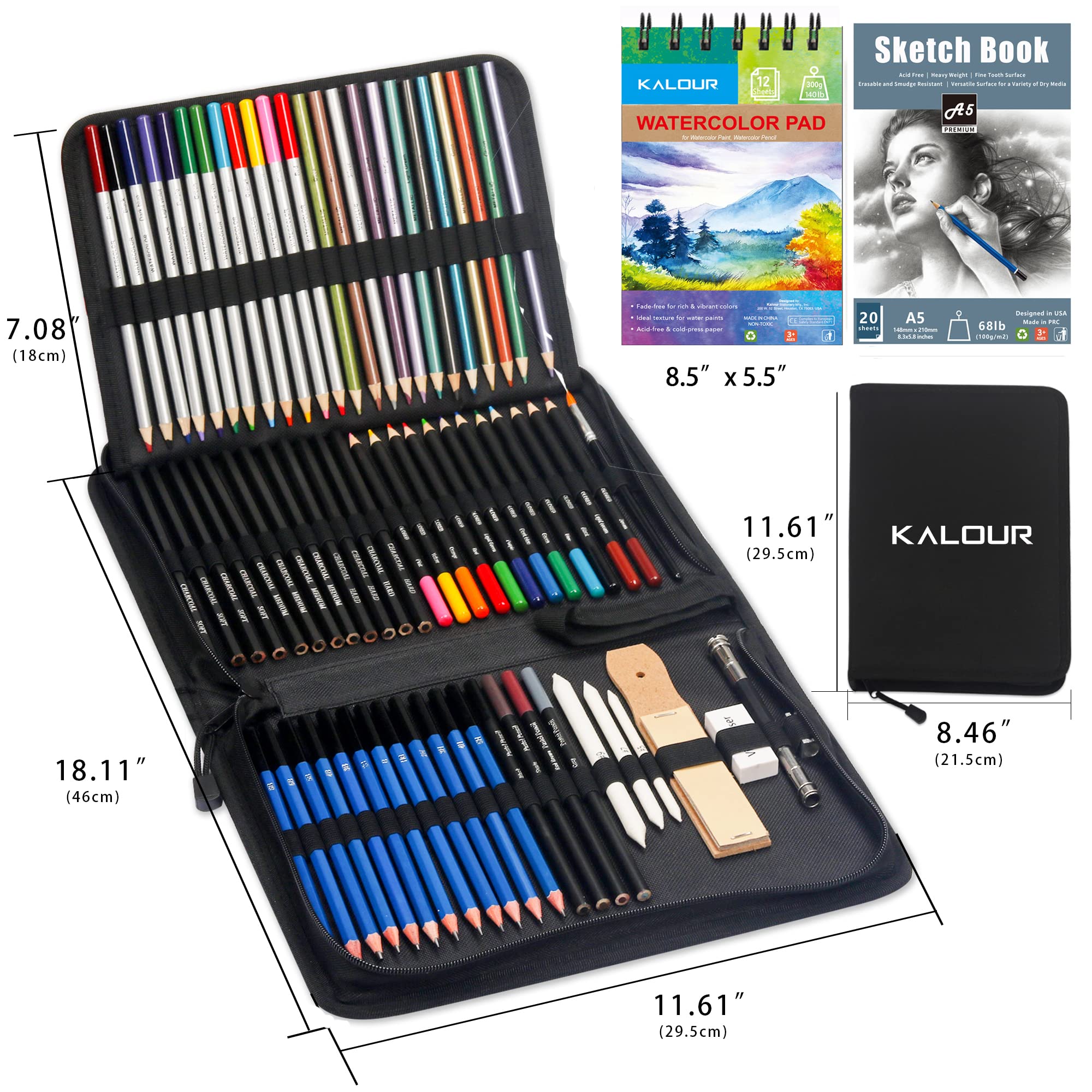 KALOUR 76pc Art Set - Sketching & Drawing Kit with Pencils, Pastels & Watercolors for Beginners - Perfect for Sketching, School & DIY Projects