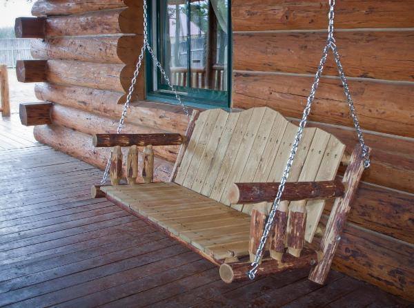 Rustic Glacier Country Log Porch Swing - Handcrafted Cedar Wood Outdoor Swing for Garden, Patio & Backyard Relaxation | Perfect for Reading, Lounging & Enjoying Nature