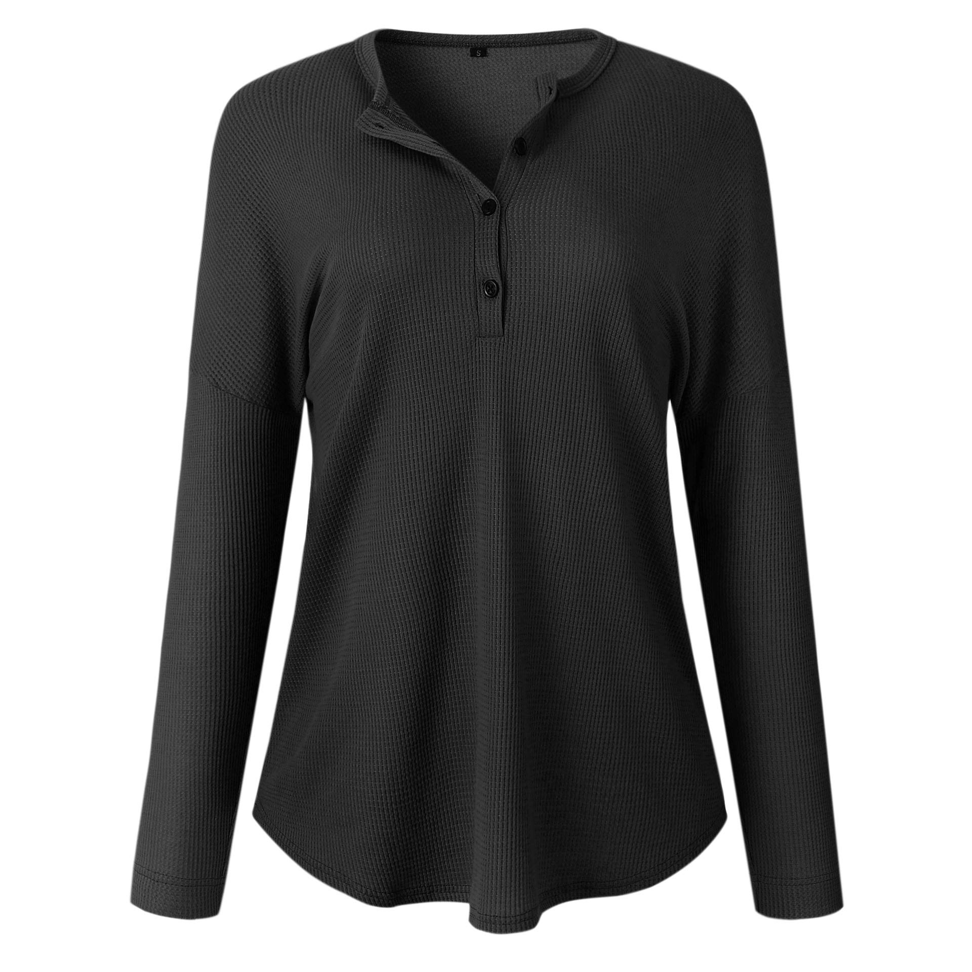 Famulily Women's Waffle Knit Tunic Top - Loose Fit Long Sleeve Button Up Henley Shirt with V-Neck | Casual Wear, Layering, Office Outfits & Fall Fashion