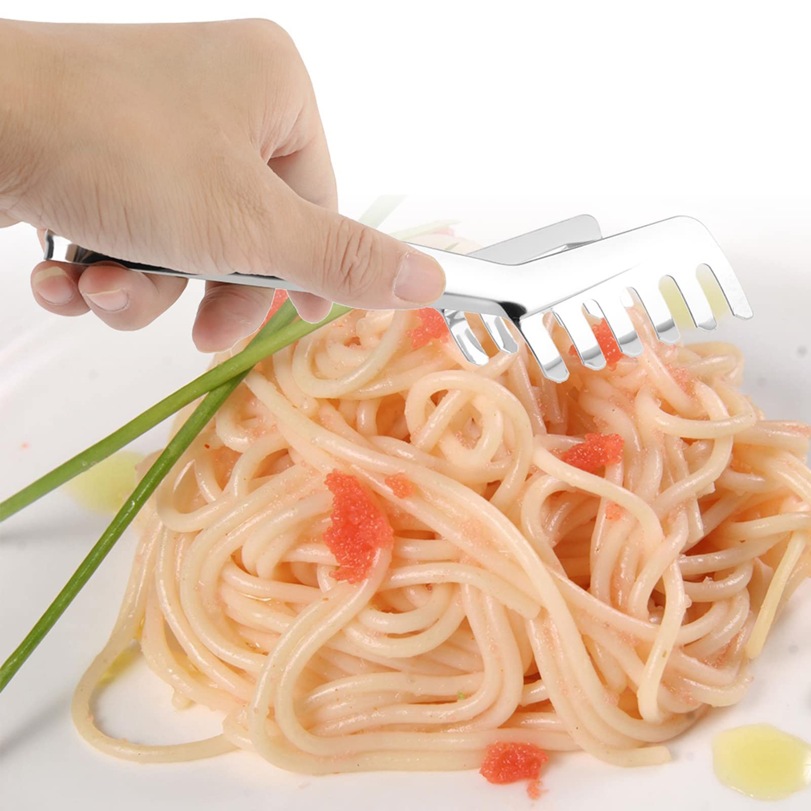 Stainless Steel Pasta Tongs - 8.66 Inch Kitchen Comb Shaped Serving Utensil for Cooking, Buffet, Salad & Spaghetti | Perfect for Restaurants, Dinner Parties & Home Kitchens