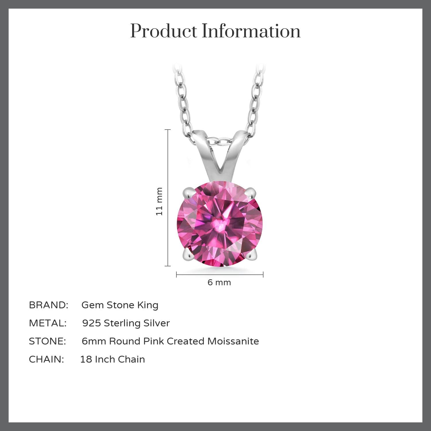 Gem Stone King 925 Sterling Silver 6MM Round Birthstone Pendant Necklace for Women | Solitaire Gemstone Jewelry with 4-Prong Setting & 18