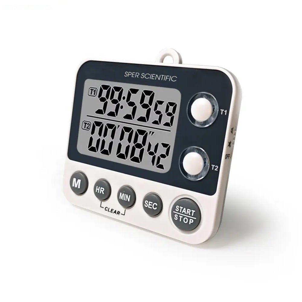 2 Channel Digital Lab & Kitchen Timer with Color-Coded LED Lights - Perfect for Cooking, Baking, Science Experiments & Classroom Use
