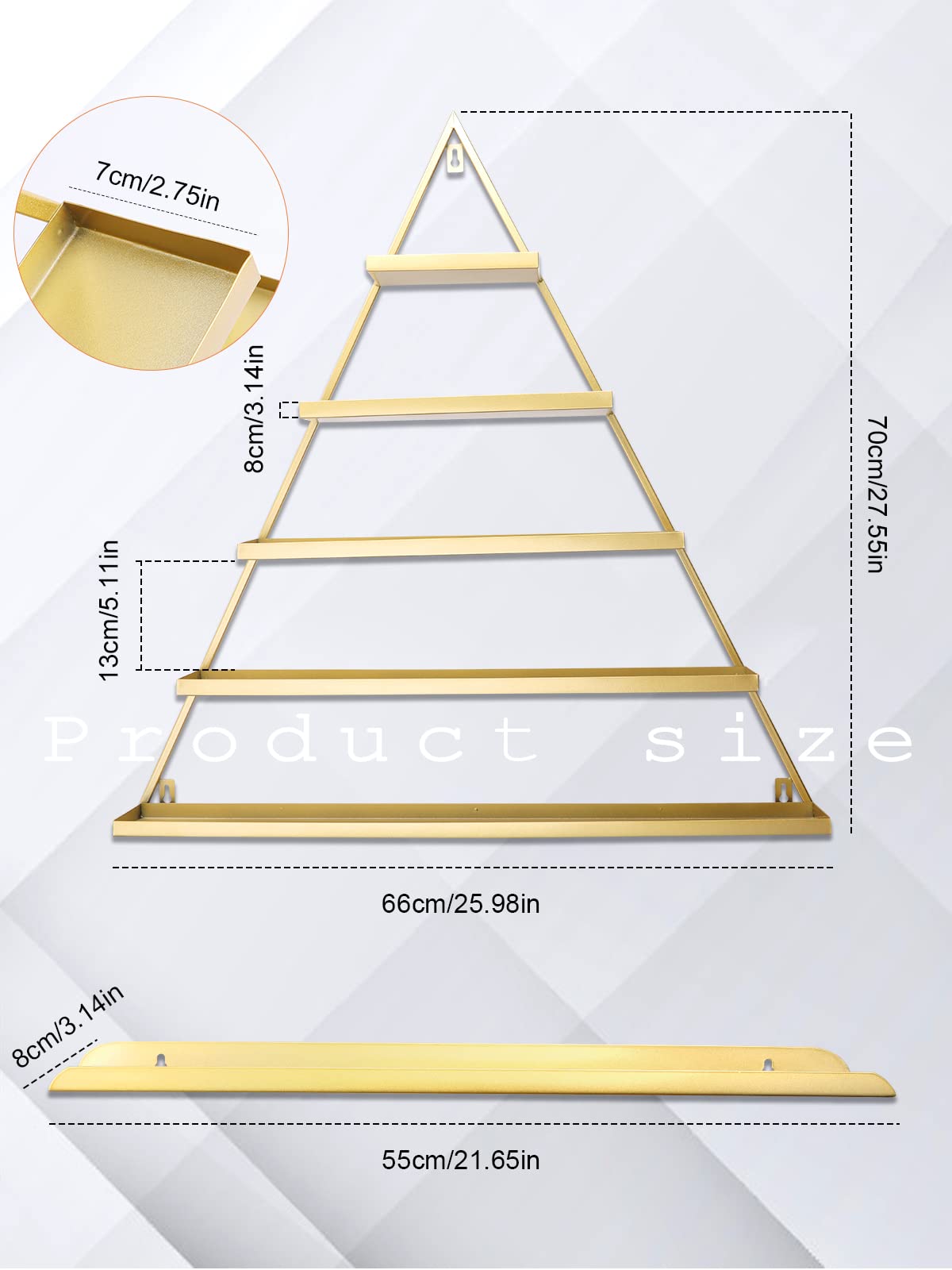 10PCS Gold Metal Wall-Mounted Nail Polish Organizer - 5 Tier Triangular Cosmetic Display Shelf for Lipstick, Perfume & Beauty Products | Space-Saving Storage Solution for Home, Spa, Nail Salon & Retail Shop Display