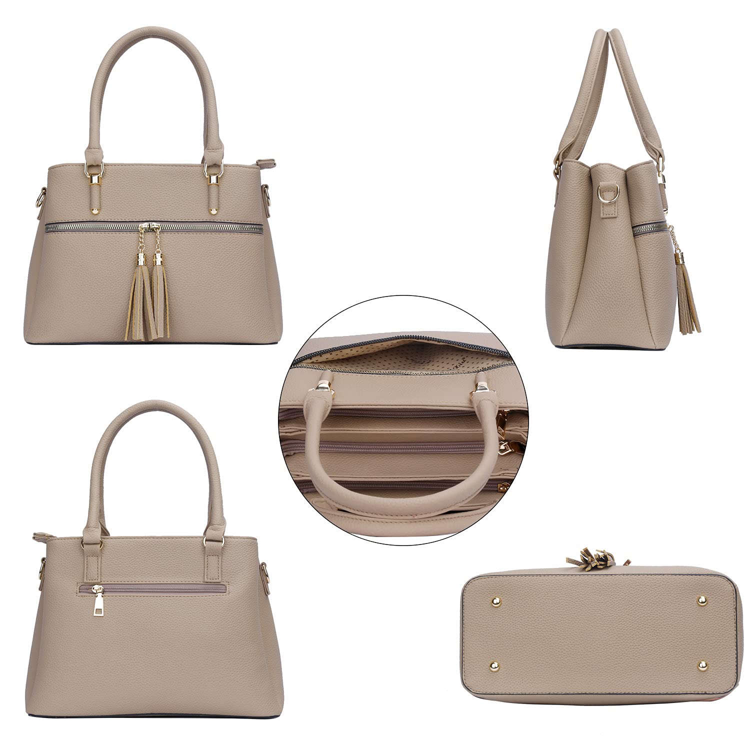 KKXIU Women's Leather Satchel Crossbody Bag with Zipper Pockets - Stylish Shoulder Handbag for Work, Travel & Everyday Use