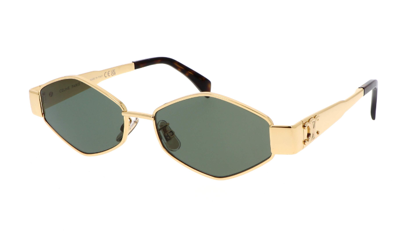 Celine Triomphe CL40254U 30N Gold/Green Oval Women's Sunglasses - Luxury Designer Shades for Women, UV Protection, Fashionable Oval Frame - Perfect for Beach, Driving & Outdoor Activities