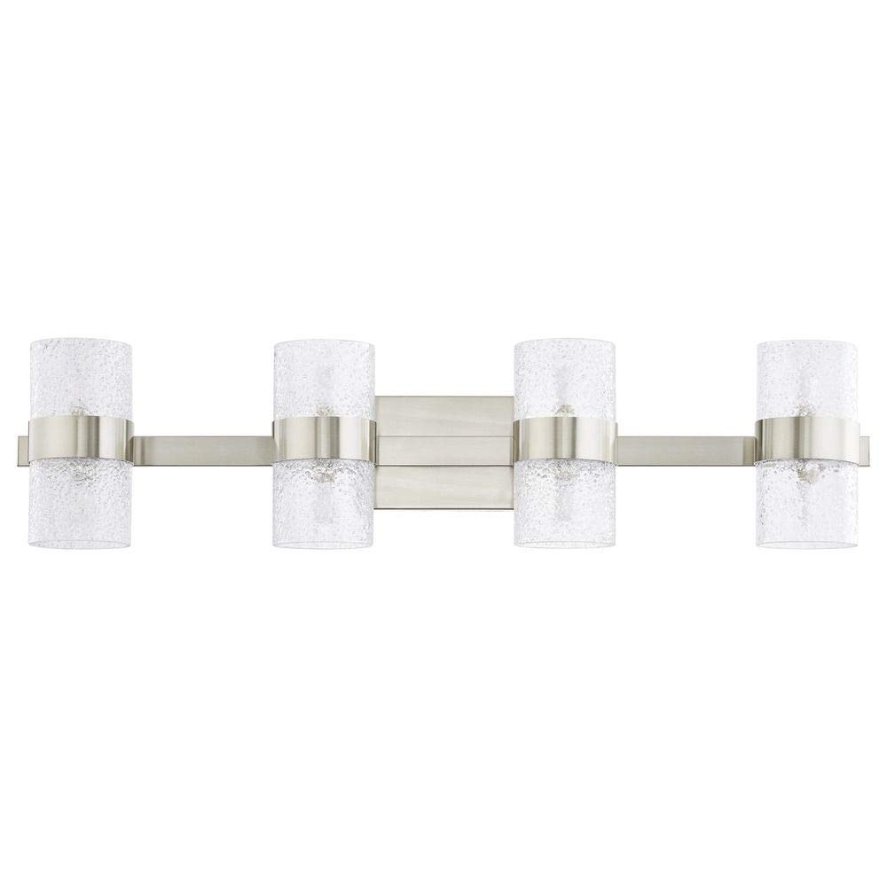 Zeal 4-Light Satin Nickel Bathroom Vanity Light Fixture with Water Glass Shade - Perfect for Bathroom, Powder Room & Spa Lighting