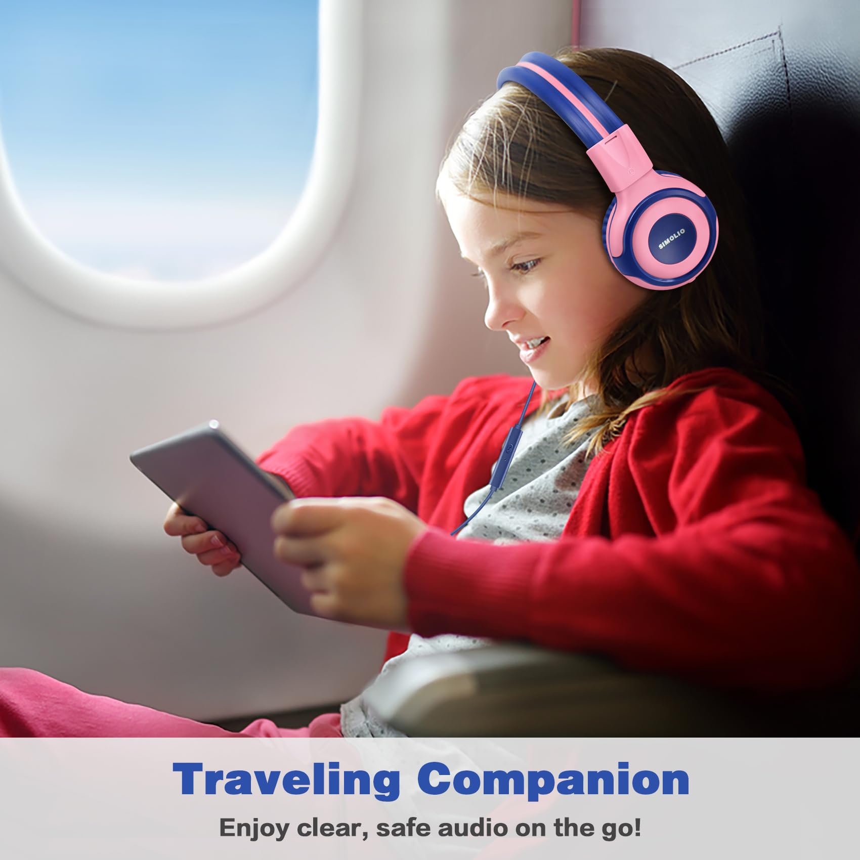 SIMOLIO Volume Limited Kids Headphones with Microphone & Share Port - 75-85-94dB Safe Sound Level, Wired Children Headset for Boys Girls - Perfect for School, Travel, Online Learning & Gaming