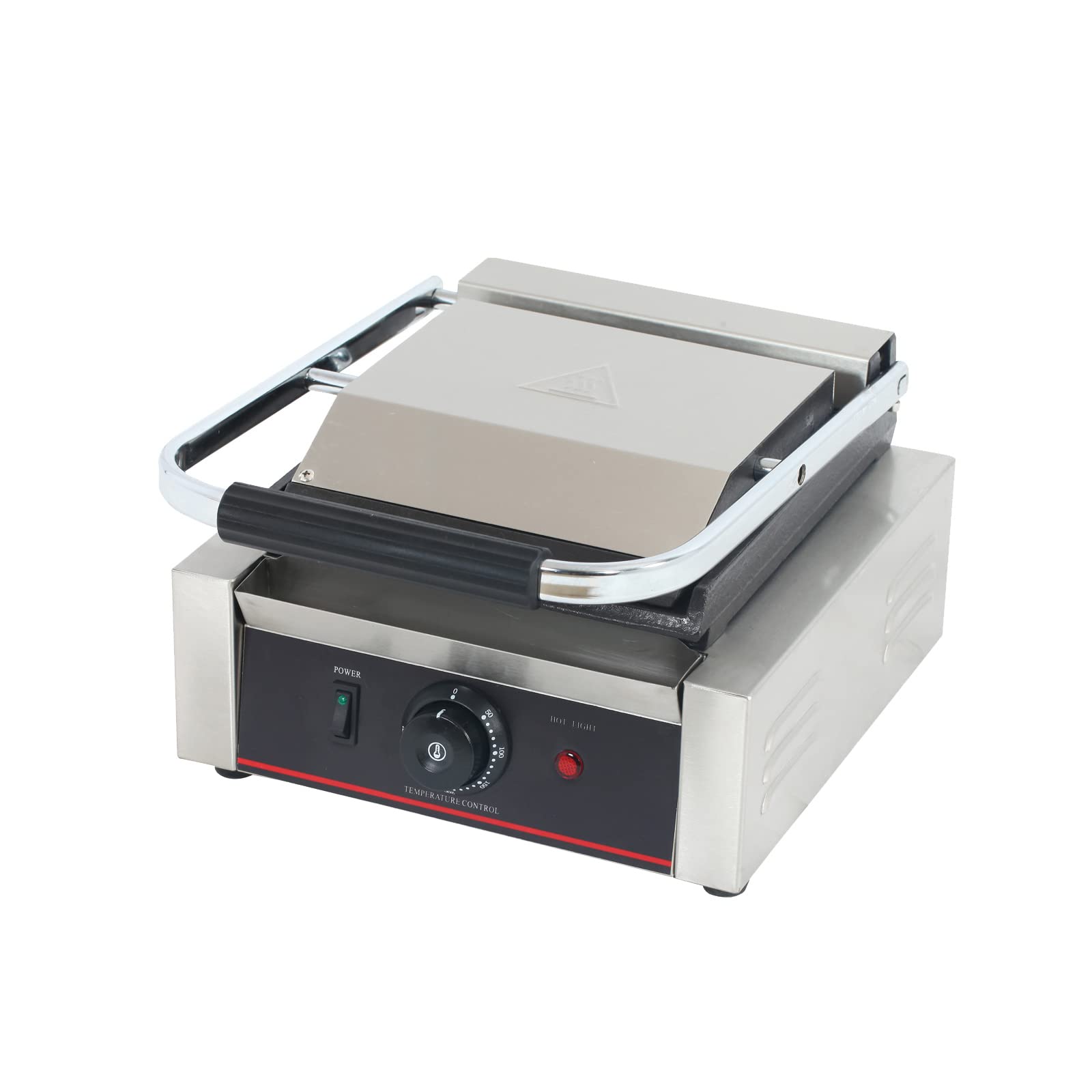 Commercial Panini Press with Grooved Grill - Electric Sandwich Maker Machine for Restaurants & Catering - Single Smooth Top & Bottom Contact Grill - Perfect for Paninis, Burgers, Quesadillas & Breakfast Sandwiches