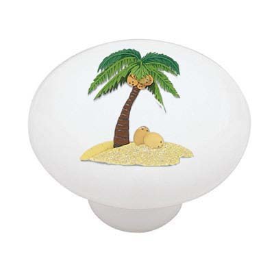 Coco Palm Tree Ceramic Drawer Knob - Tropical Style Cabinet Hardware for Kitchen & Bathroom - Perfect for Beach House Decor and Coastal Themed Interiors