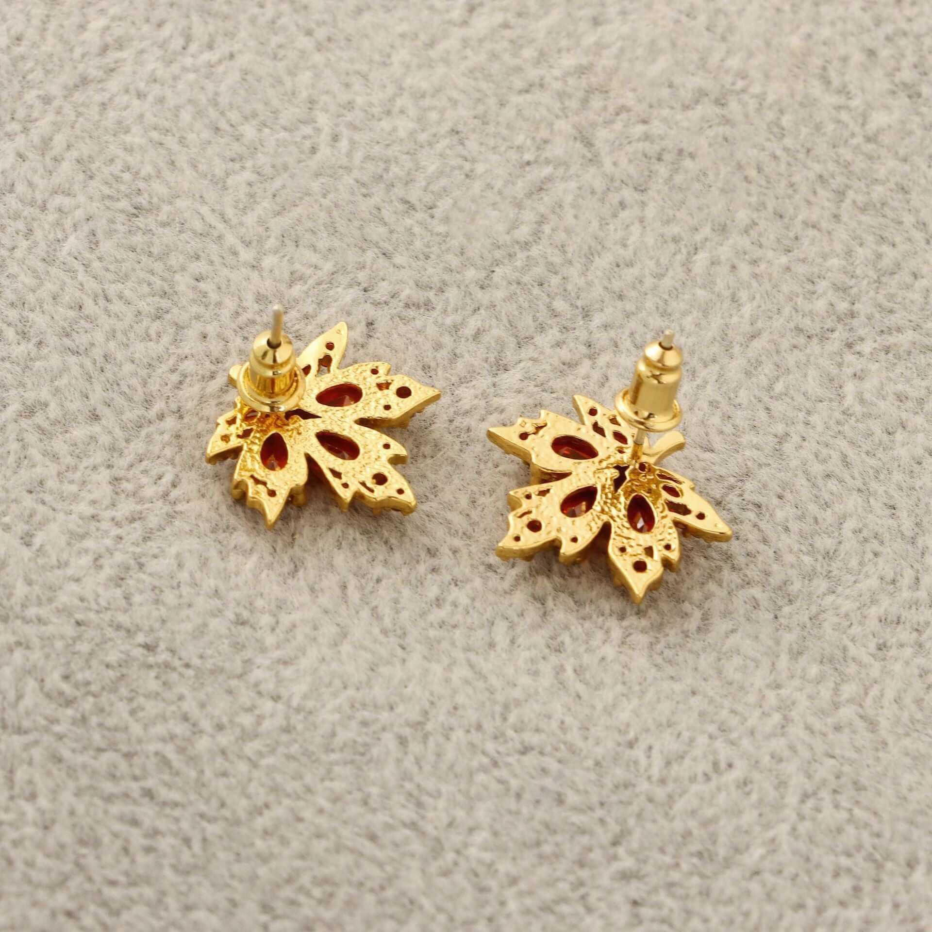 Trendy Red Diamond Leaf Stud Earrings for Women - Elegant Fashion Jewelry Gift for Parties, Weddings & Daily Wear