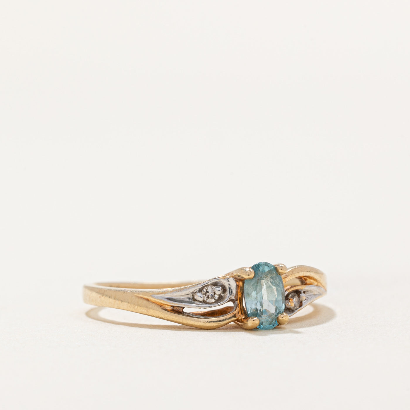 Oval Cut Blue Topaz and Diamond Ring - 0.20ct Topaz with 0.01ctw Diamonds - Size 6.25 - Elegant Engagement, Wedding, Anniversary Jewelry Gift for Women