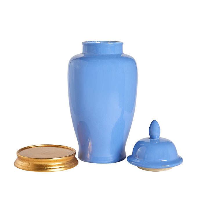 French Blue Empire Jar - Vintage Glass Apothecary Jar with Lid - Perfect for Bathroom Storage, Kitchen Organization & Home Decor