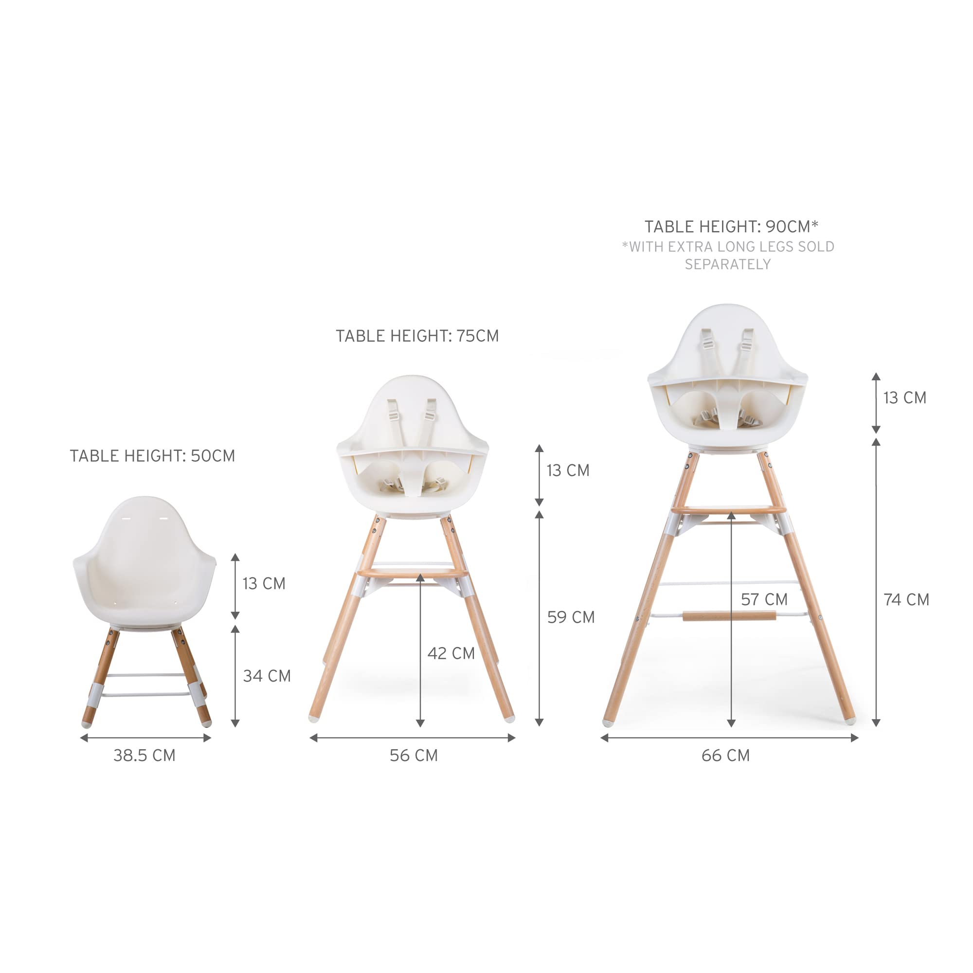 Childhome Evolu One.80° High Chair - 2 in 1 Baby High Chair with 180° Swivel, Adjustable Height & Portable Design | Modern Sleek High Chair with Beechwood Legs in White | Perfect for Dining, Feeding & Playtime