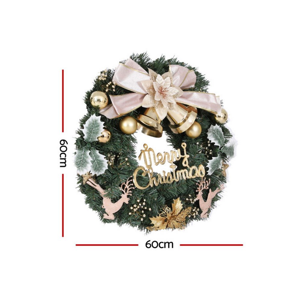 60CM Christmas Wreath with Garland Flowers & Baubles - Holiday Party Decorations for Front Door, Fireplace Mantel & Wall Decor