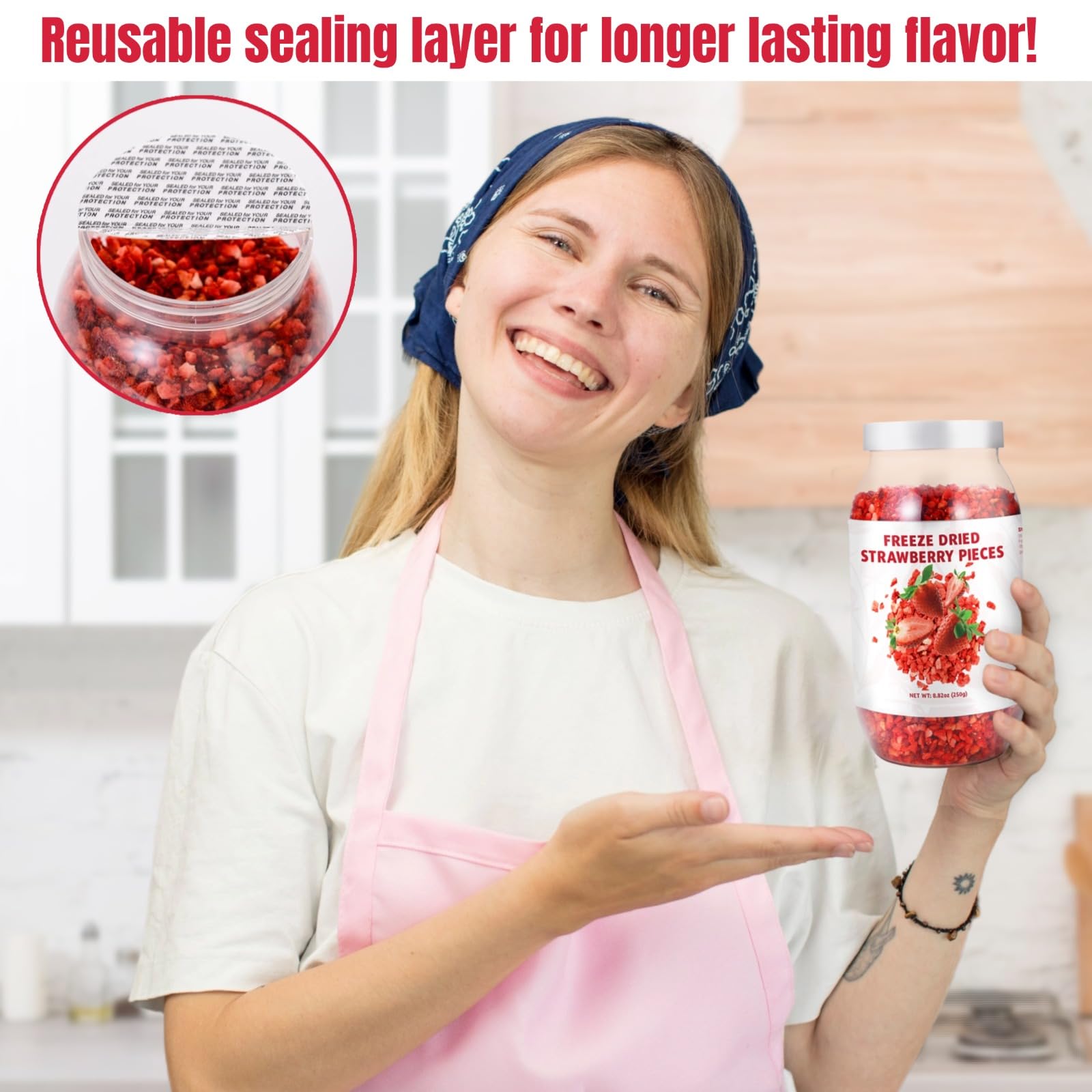 Premium Freeze Dried Strawberries - 8.82oz (250g) 100% Natural, Gluten-Free, Allergen-Free, Non-GMO Dried Strawberry Pieces for Snacks, Baking, Smoothies, Yogurt Topping & Camping Food - Sweet & Crunchy Strawberry Flakes