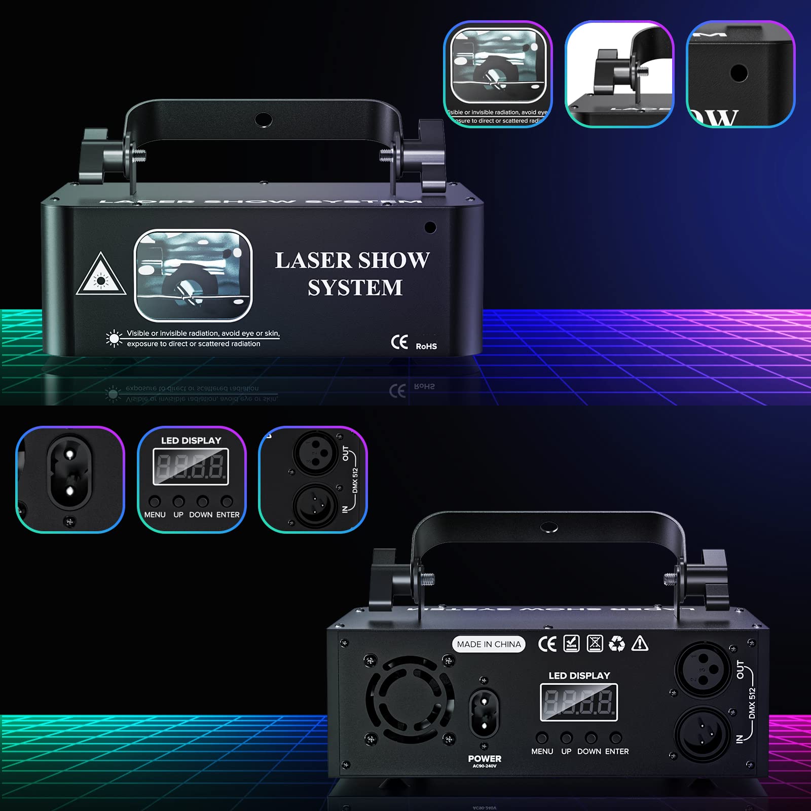 Professional DJ Stage Lighting - Sound Activated RGB Strobe LED Party Lights with DMX Control | Perfect for Dance Parties, Birthday Events, Bars, Pubs & Club Stage Lighting