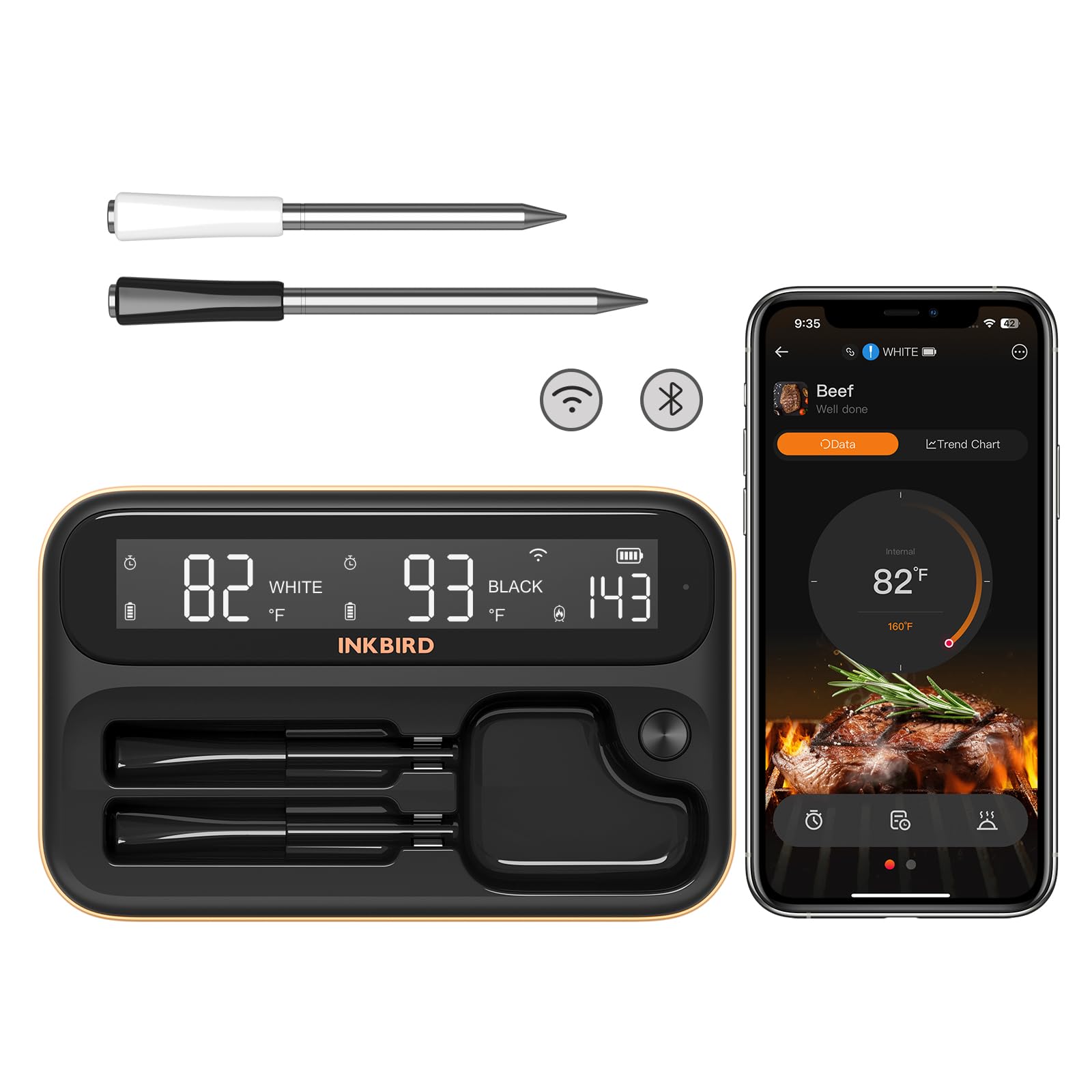 Inkbird 5G WiFi Wireless Meat Thermometer with Bluetooth 5.4 - Dual Probes for BBQ, Grill, Oven, Smoker & Rotisserie - Unlimited Remote Monitoring for Perfectly Cooked Steaks, Turkey & More