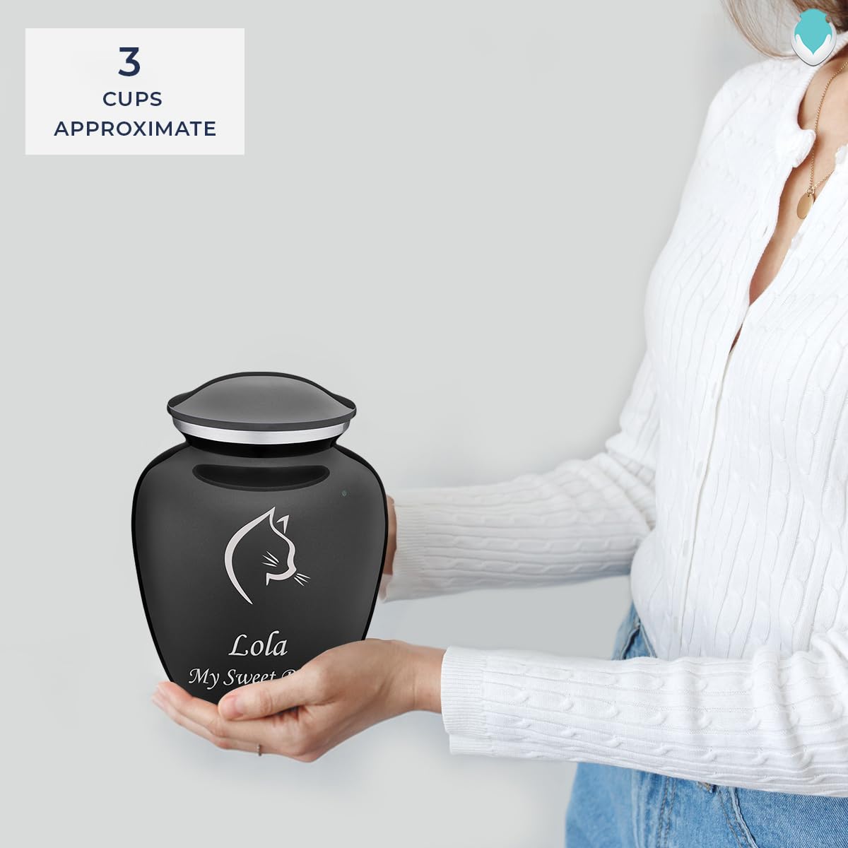 Personalized Engraved Cat Cremation Urn - Medium Embrace Pet Urn for Ashes (Charcoal) | Memorial Keepsake for Beloved Feline Companion | Perfect for Home Display or Burial Ceremony