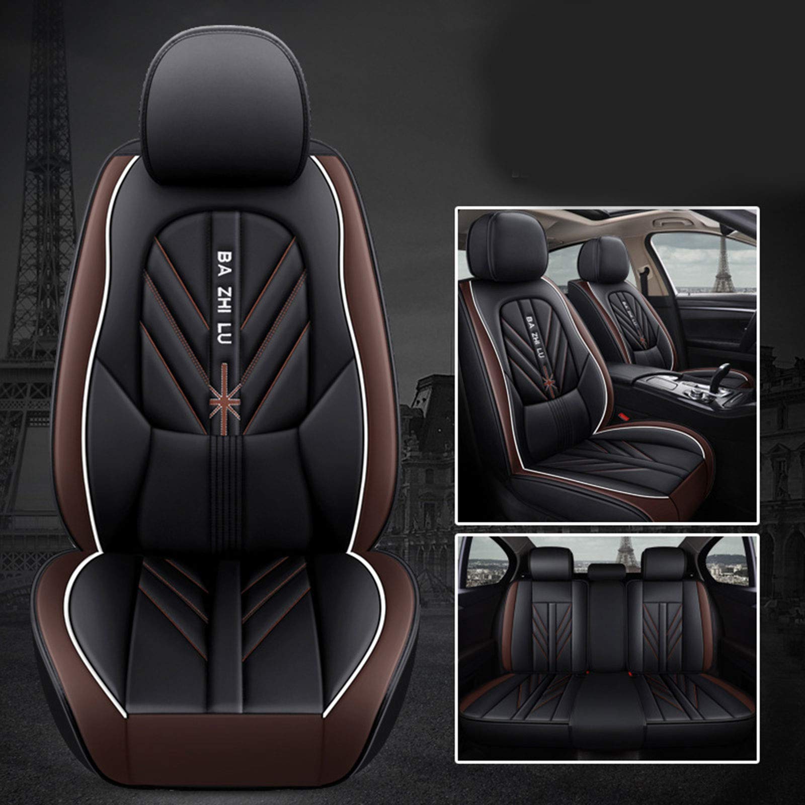 Premium Universal Car Seat Covers Full Set with Steering Wheel Cover & Seat Belt Pads - Front & Rear Seat Protectors for Cars, Trucks, SUVs & Vans | Perfect for Daily Commute, Road Trips & Family Travel
