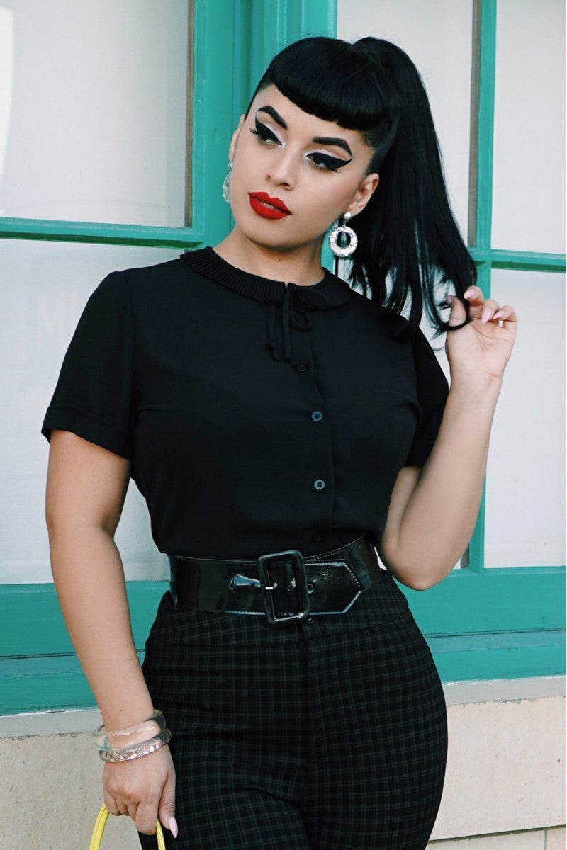 Vintage Ingrid Retro Blouse with Peter Pan Collar - Elegant 1960s Inspired Women's Top for Office, Date Night & Special Occasions