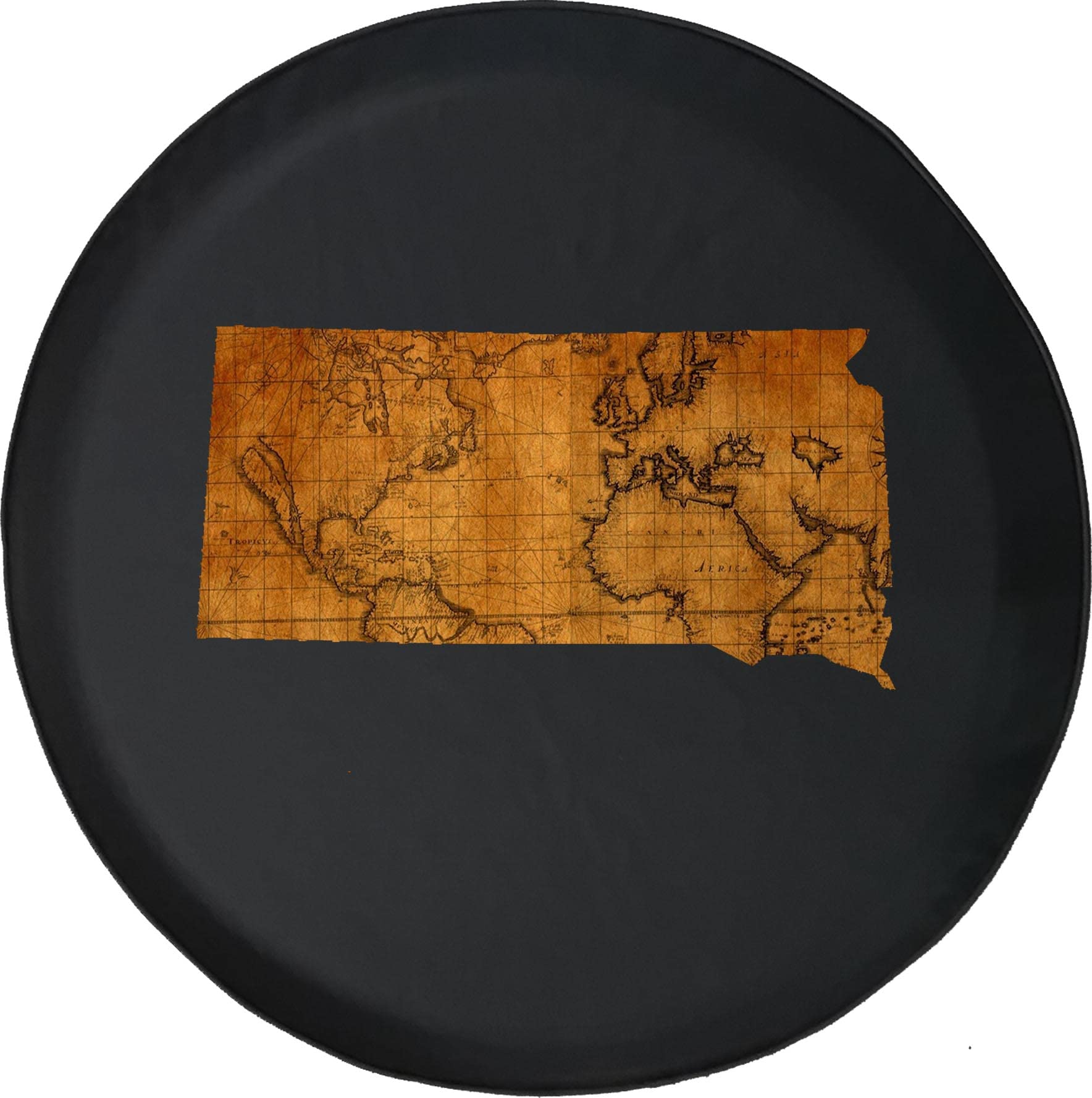 Old World Travel Map Black 29 Inch Car Tire Cover - Durable RV, Truck & SUV Wheel Protector for Camping, Road Trips & Outdoor Adventures