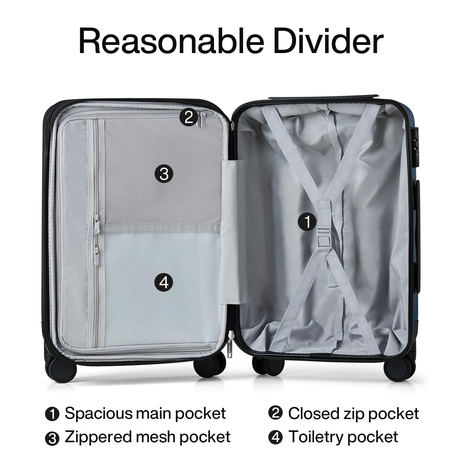Hanke 20 Inch Expandable Carry on Luggage - Airline Approved Lightweight PC Hard Shell Suitcase with 360° Spinner Wheels, TSA Lock - Perfect for Business Travel & Weekend Getaways (Dark Blue)