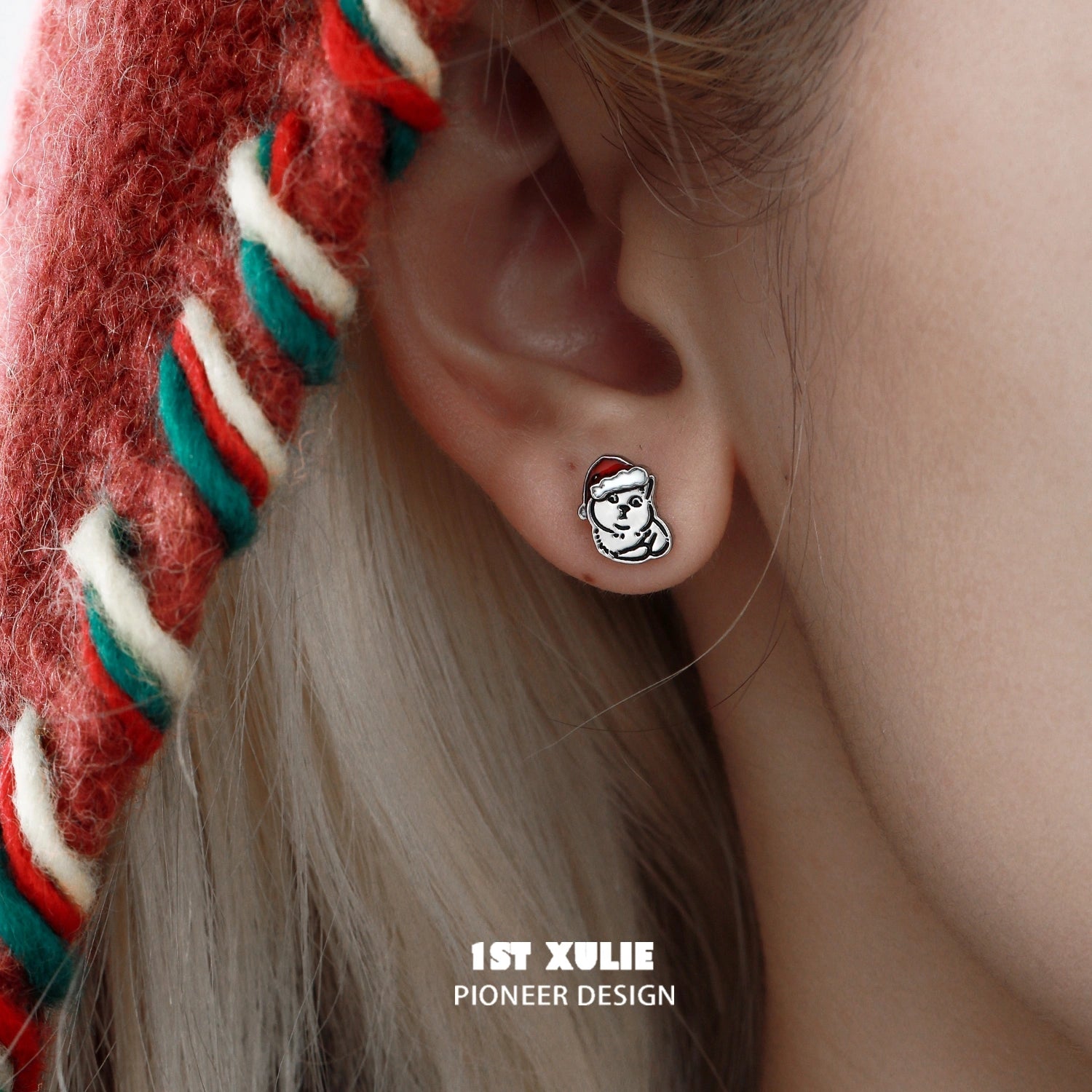 2024 Christmas Graffiti Kitten Sterling Silver Stud Earrings - S925 Hypoallergenic Jewelry for Women | Perfect Holiday Gift for Christmas Parties & Festive Celebrations