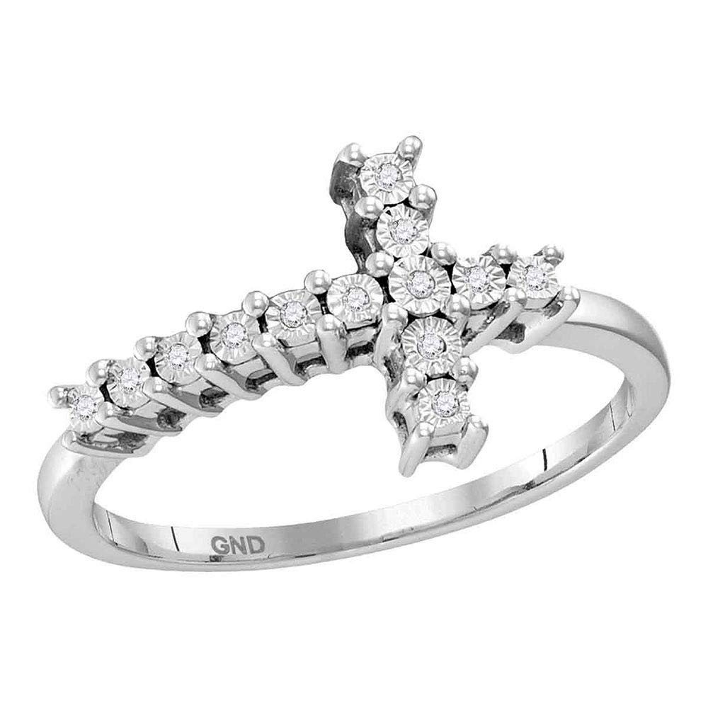 Sterling Silver Women's Round Diamond Cross Cluster Ring - 1/20 CTTW Genuine Diamonds, Elegant Jewelry Gift for Her, Perfect for Weddings, Anniversaries & Special Occasions