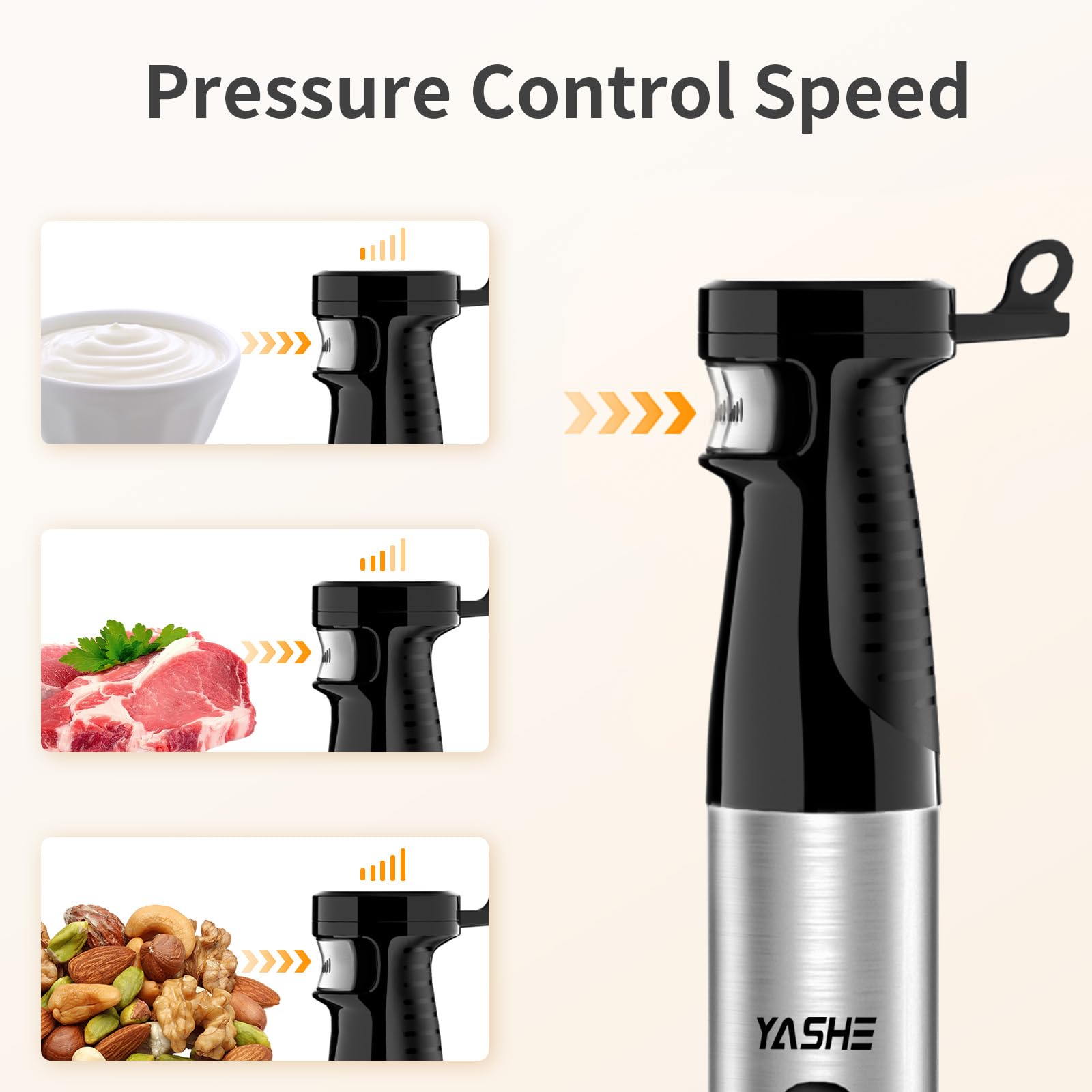 YASHE 5-in-1 Immersion Hand Blender with Variable Speed - Stainless Steel Shaft & Powerful Motor - Includes Chopper, Whisk & Milk Frother - Perfect for Soups, Smoothies & Baby Food Preparation