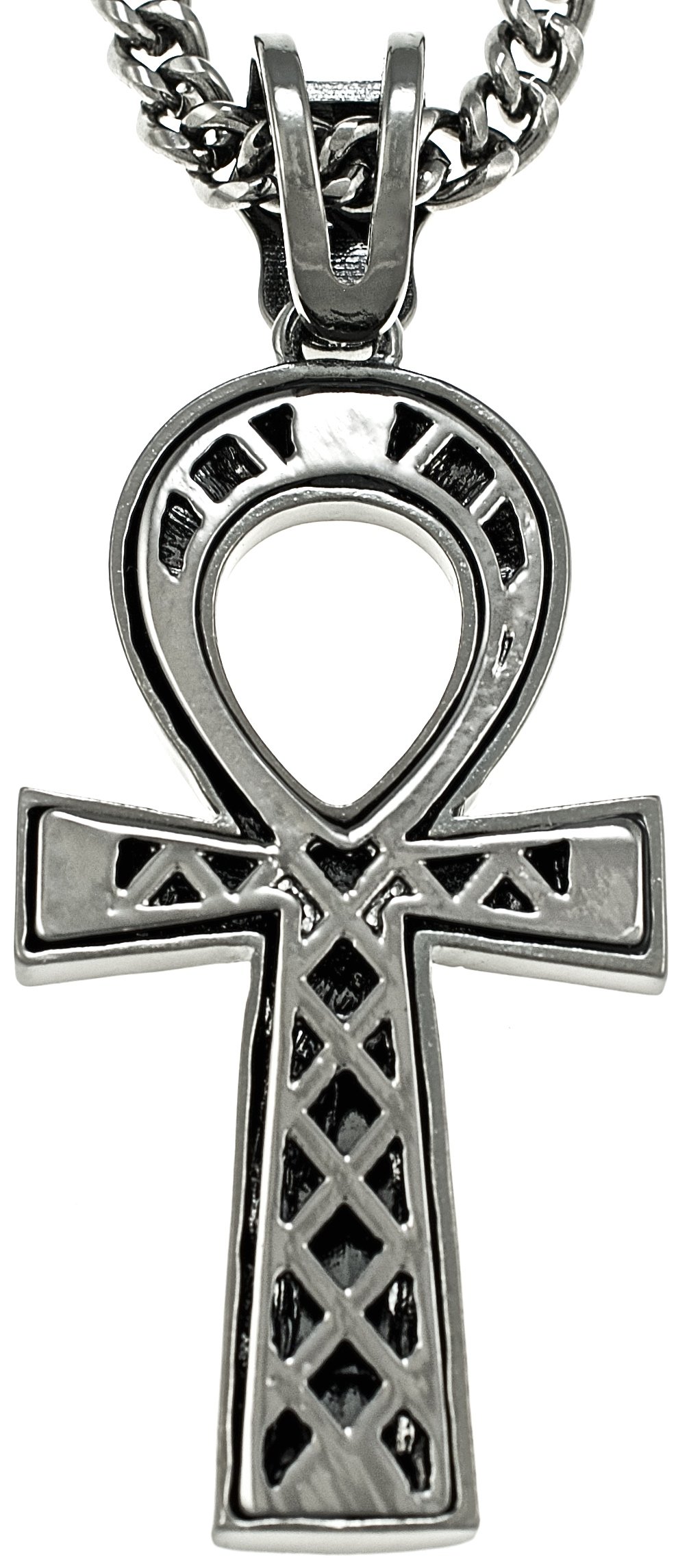 Ankh Large Gun Metal Pendant with 24 Inch Cuban Link Chain Necklace - Egyptian Symbol Jewelry for Men & Women - Perfect for Spiritual Protection, Gift Giving and Fashion Accessories