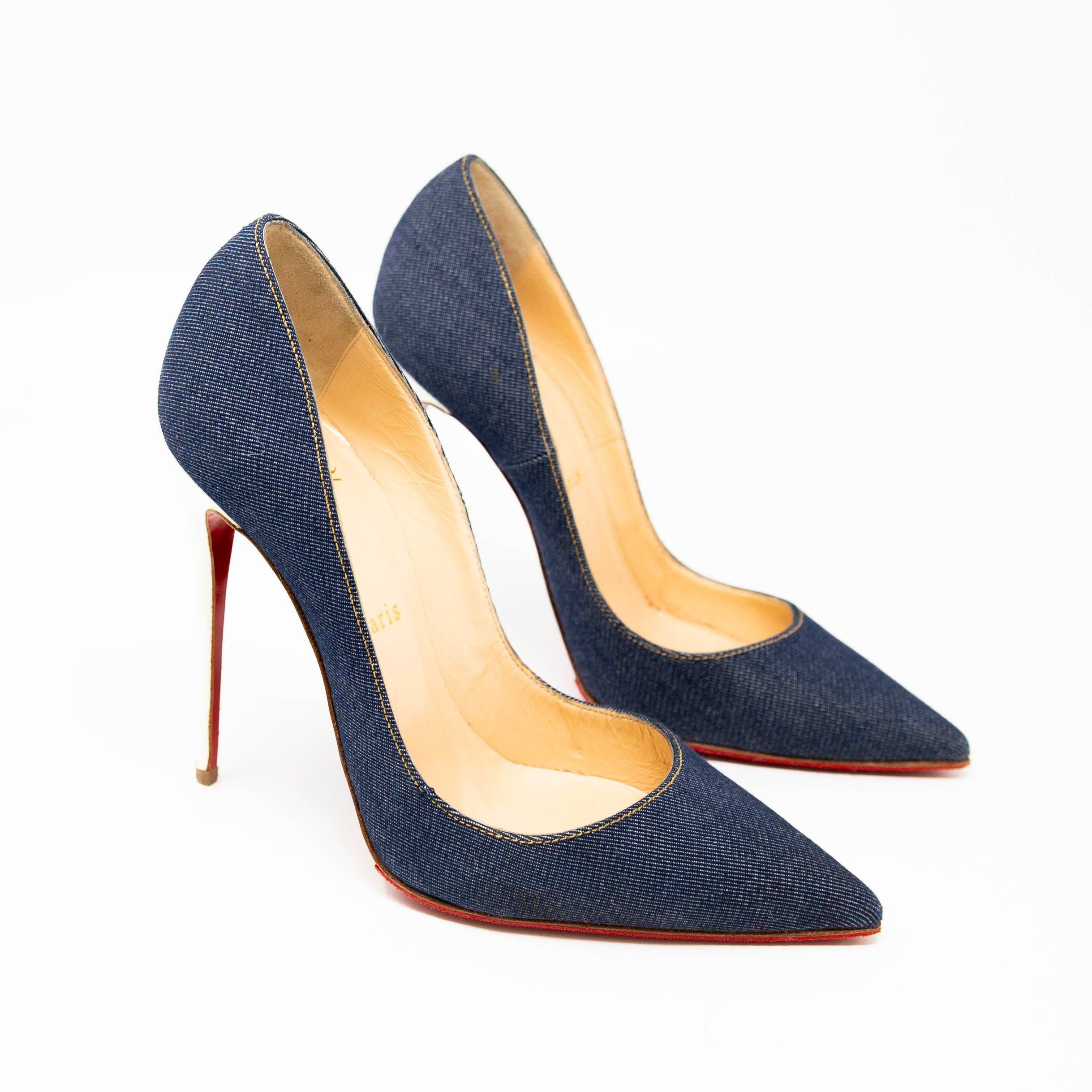 Christian Louboutin Blue Denim So Kate 100mm Pumps - Women's Luxury High Heels for Parties & Evening Events (Size 38)