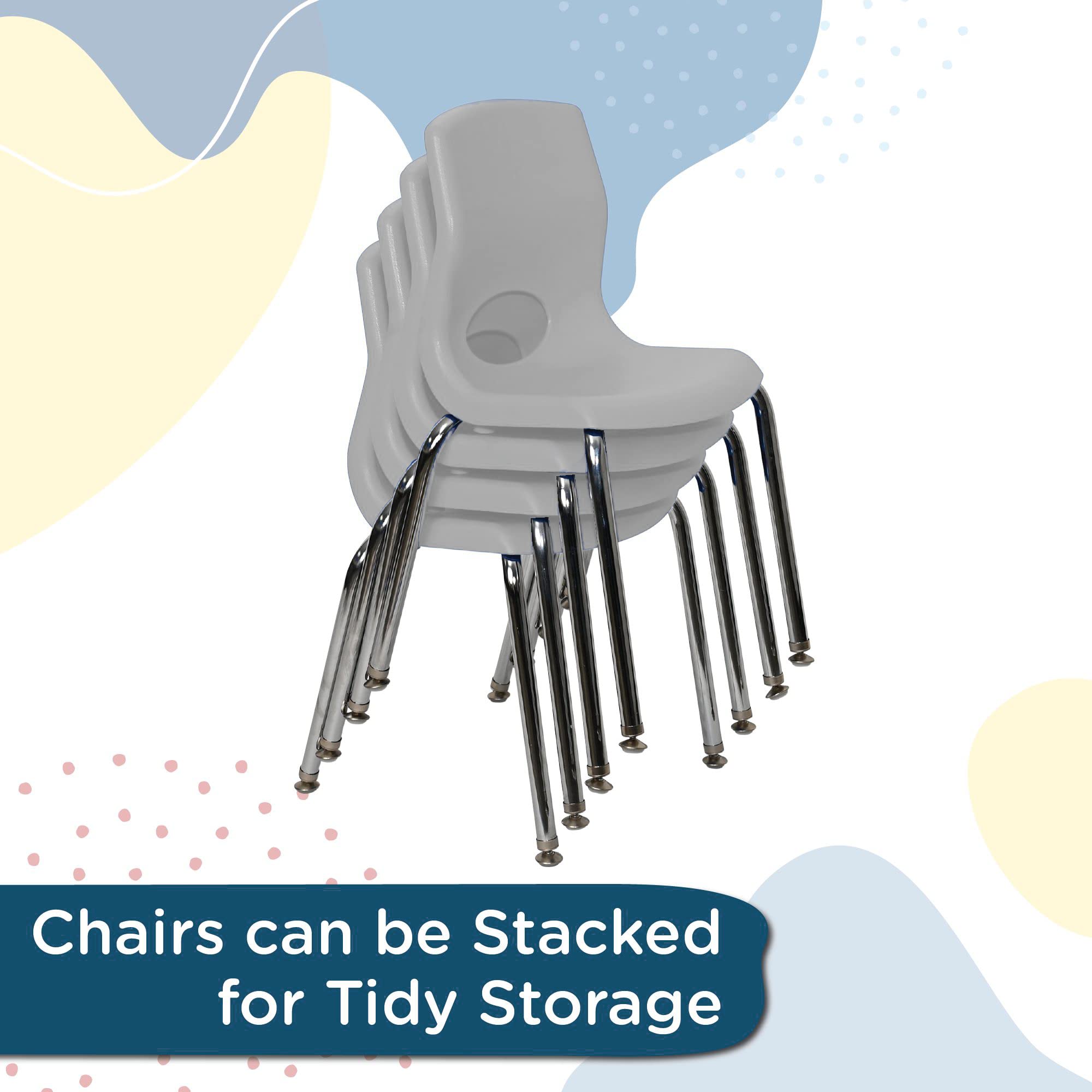 Children’s Factory MyPosture 10 Inch Height Adjustable Chairs - 4 Pack Gray with Chrome Legs (AB8010GYC4) - Ergonomic Kids Chairs for Preschool, Daycare & Classroom - Perfect for Toddler Desk Seating, Flexible Learning Spaces & Small Group Activities