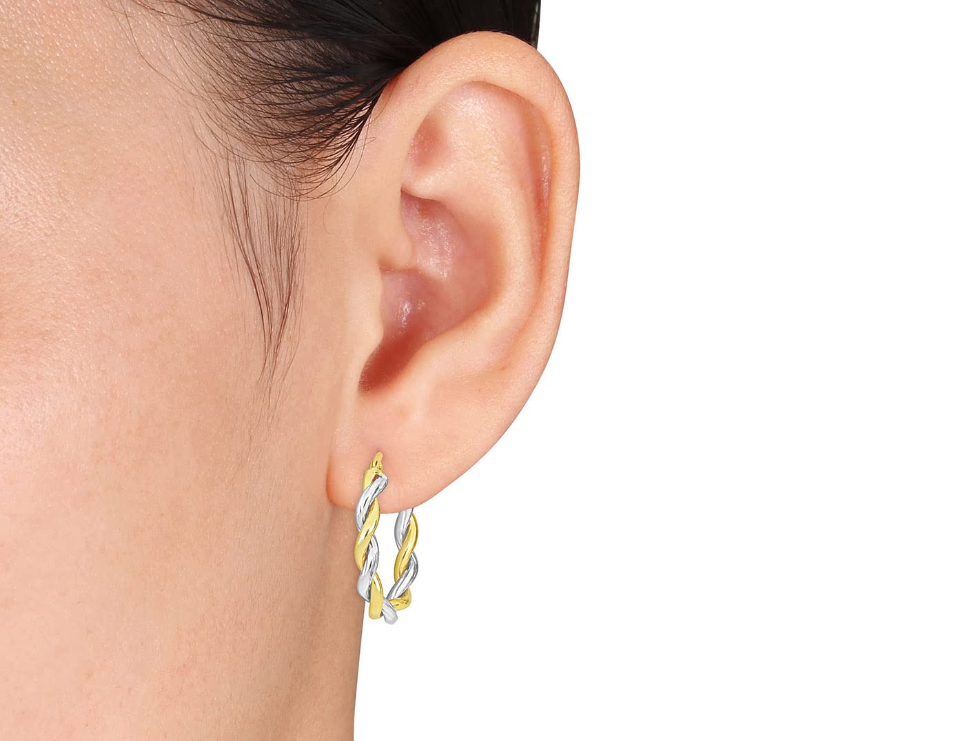 10K Yellow and White Gold Twisted Oval Hoop Earrings (27mm) - Elegant Dainty Jewelry for Women, Perfect for Everyday Wear, Parties & Special Occasions