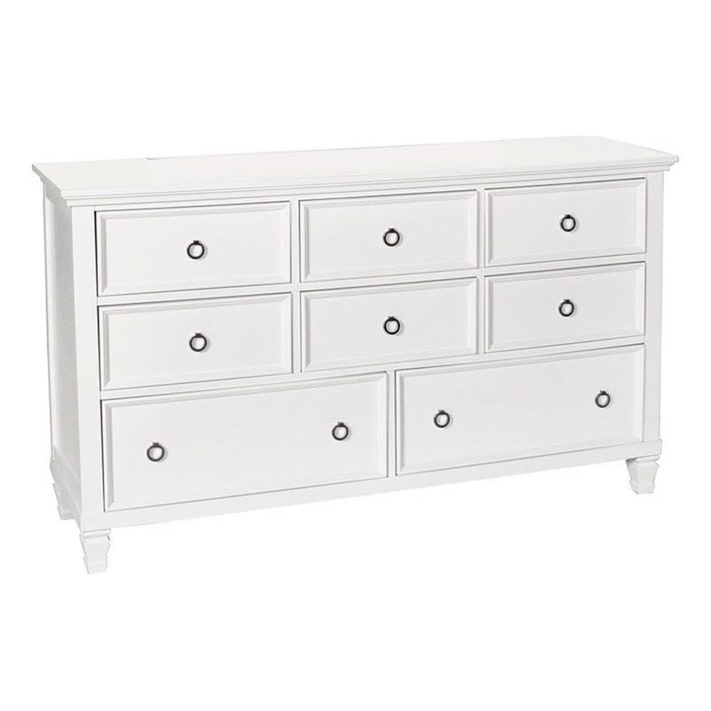 Tamarack Solid Wood 8-Drawer Dresser - Classic White Wooden Chest of Drawers for Bedroom Storage & Organization