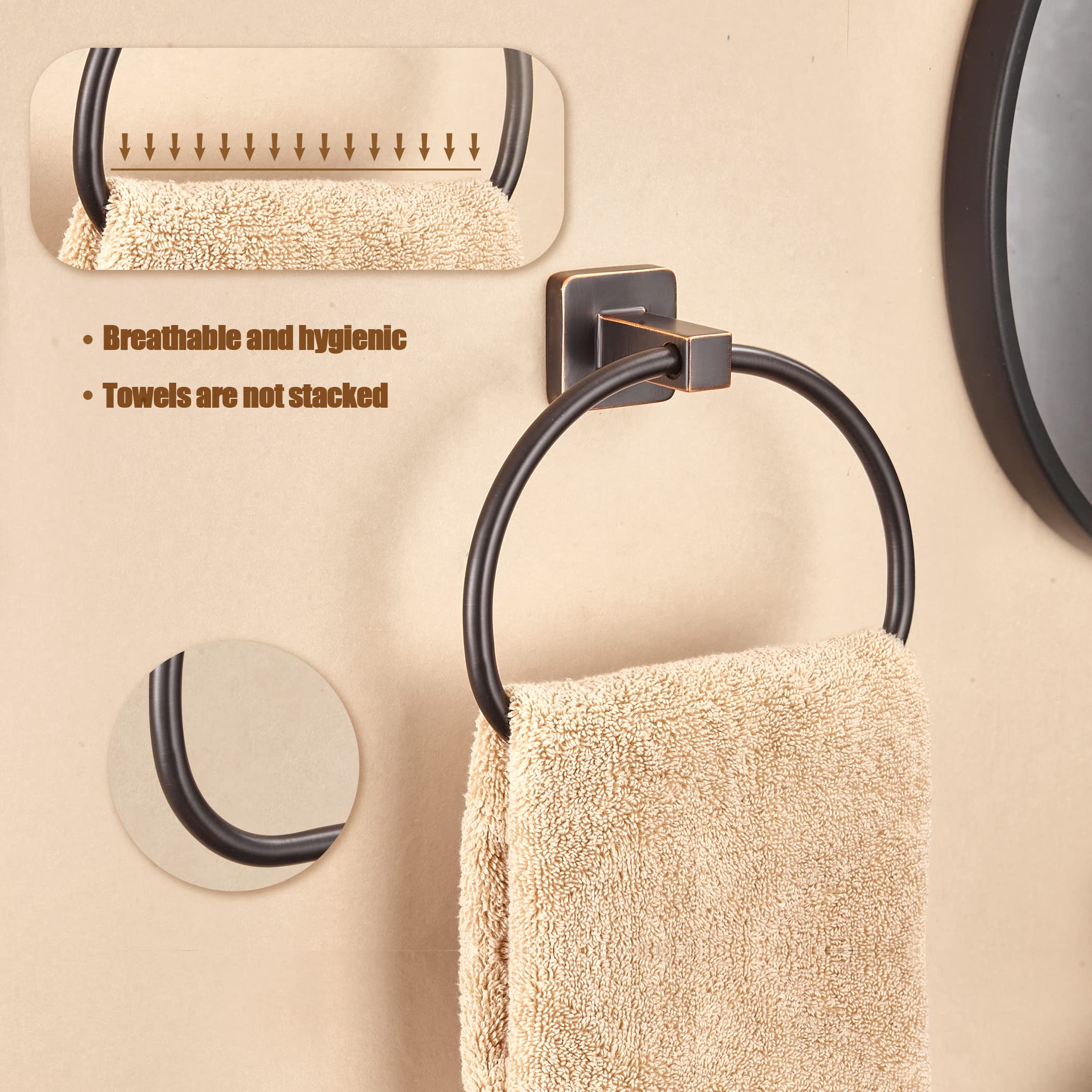 WOLIBEER Bronze Towel Ring - Oil Rubbed Rustic Wall Mounted Bathroom Hand Towel Holder - ORB Farmhouse Style Bath Accessories for Kitchen, Guest Bath & Spa Decor